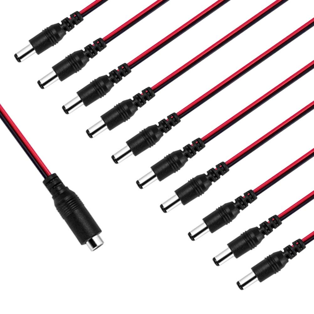 Centropower 12V 5A Dc Pigtail Power Cord (Real 18Awg), W/Male Female Barrel Plug Connector Cable For Cctv Security Camera   10 Pairs Of 5.5Mm X 2.1Mm Power Adapter Connectors