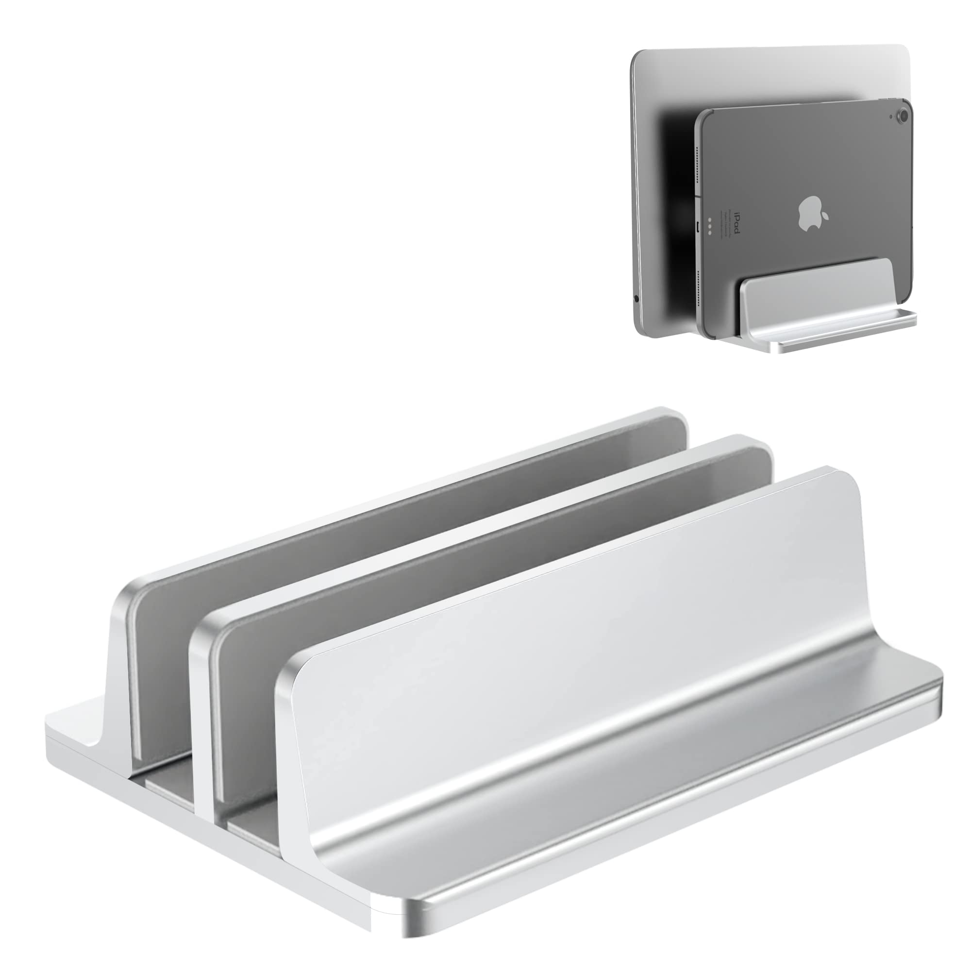 Bull Tech New Vertical Laptop Stand, Adjustable 2 Slot Aluminum Desktop Holde(Up To 17.3 Inch), Fits All Macbook/Microsoft Surface/Hp/Dell/Chromebook/Ipad And Gaming Laptops (Silver)