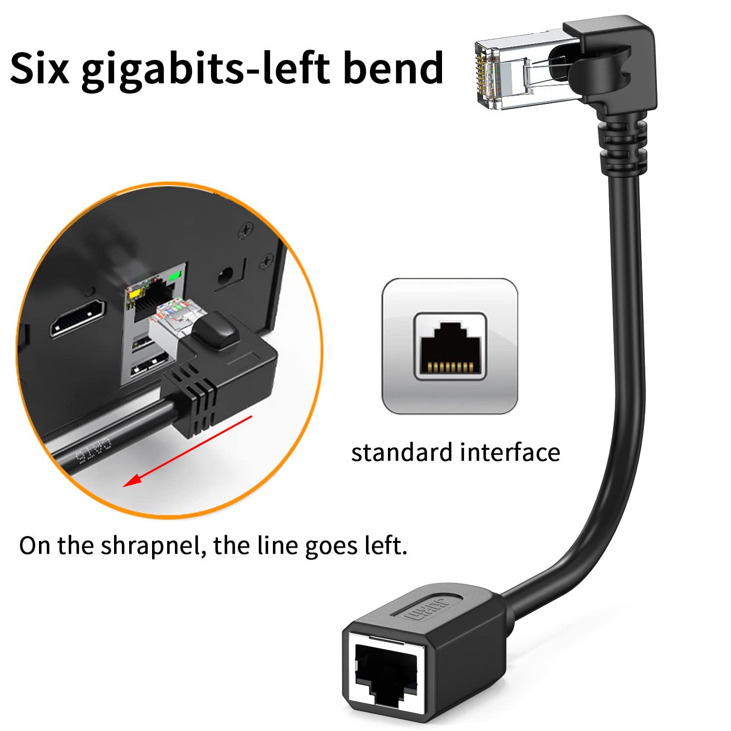 2Pack Cat6 Ethernet Extension Cable 90 Degree Short Cat 6 Cable Extender Right Angle (Leftward+Rightward Angle) Rj45 Network Patch Cord Adapter