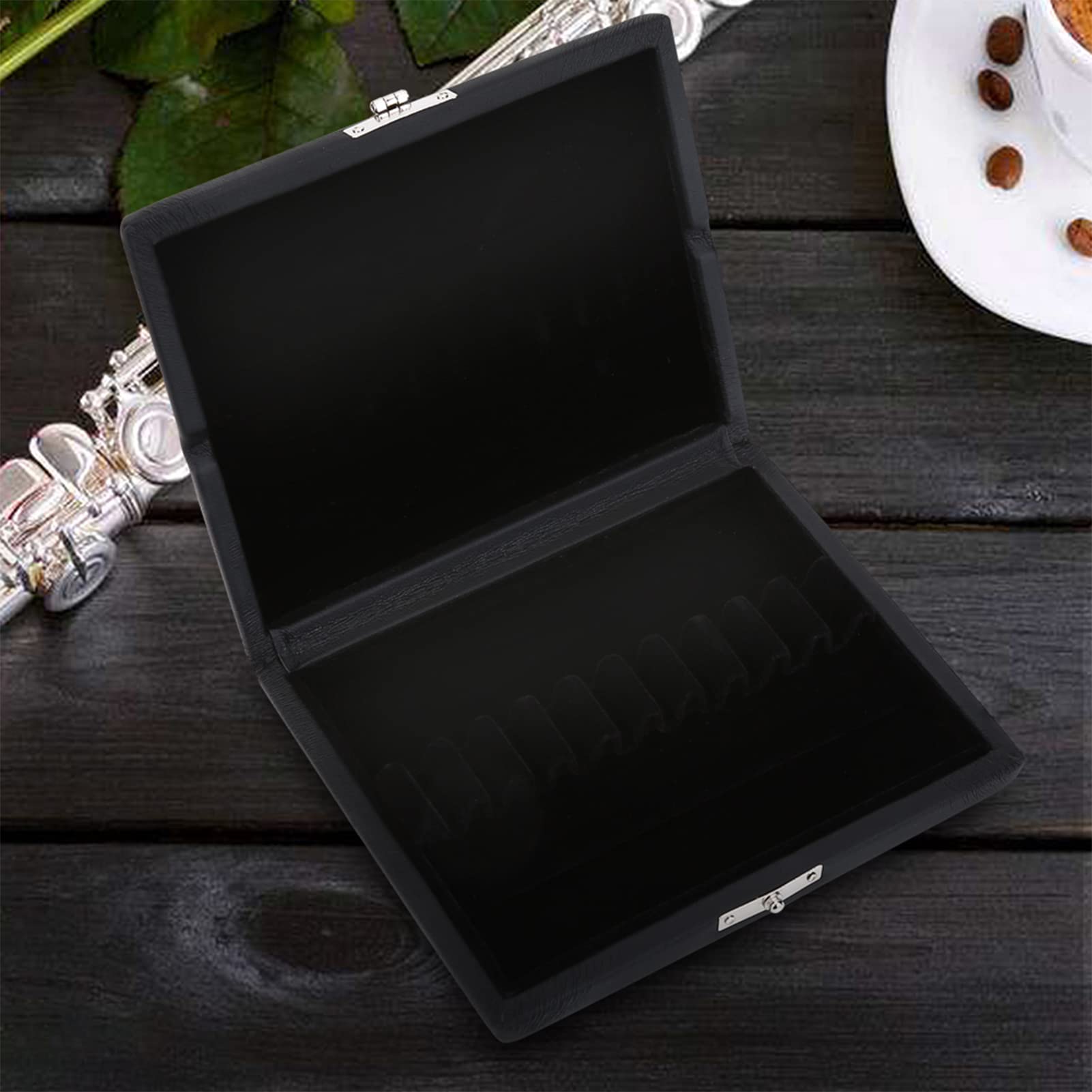 Oboe Reed Case, Black Wood + Pu Leather Reed Case With Slot Design, 4.52X3.74X0.78Inch Oboe Case For Storing And Protecting Oboe
