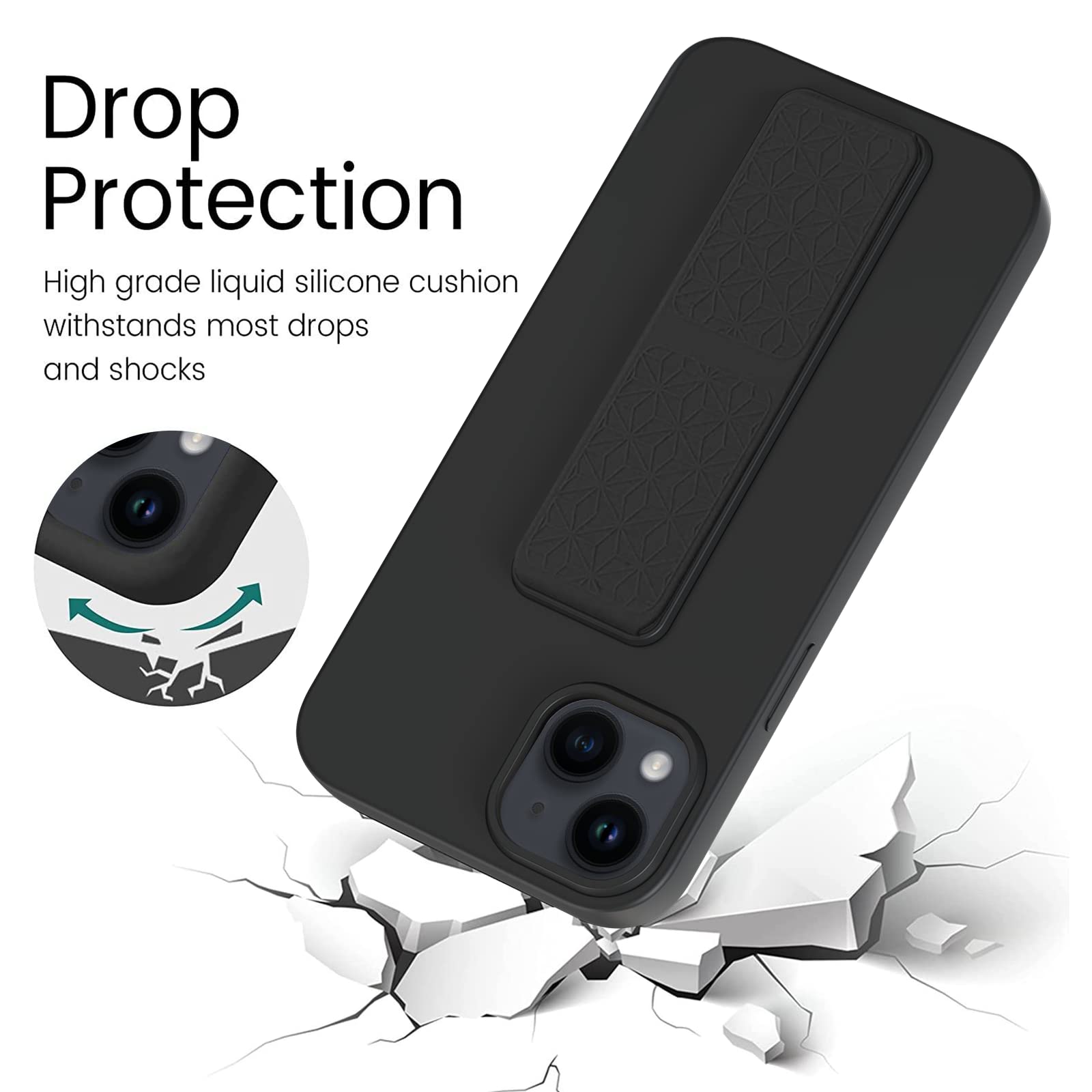 Laudtec Silicone Kickstand Case Compatible With Iphone 15 Case Vertical And Horizontal Stand Hand Strap Metal Kickstand, Flexibl