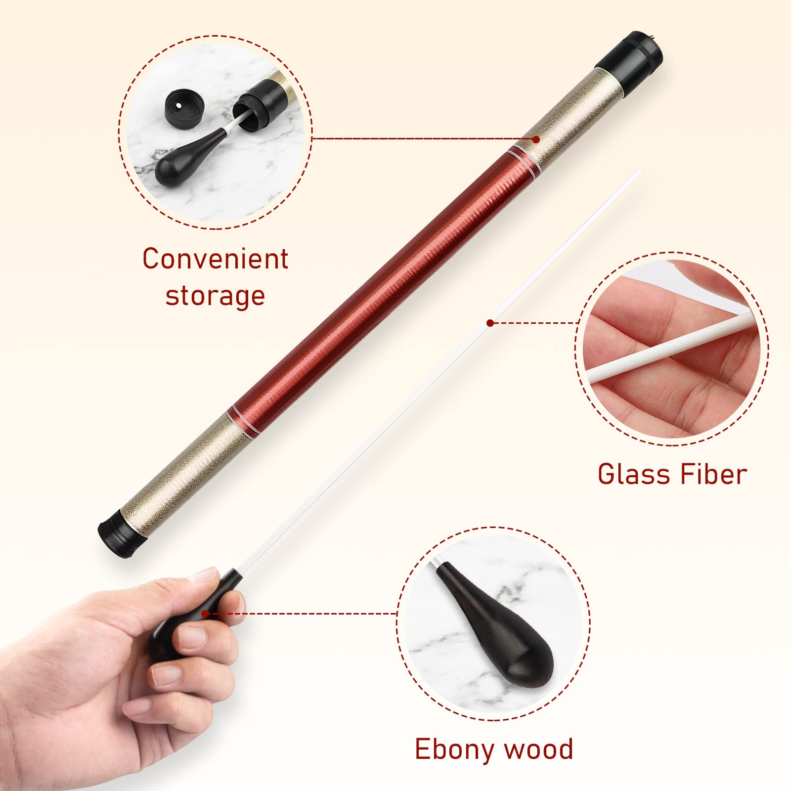 Sdarming Conducting Baton, Conductor Baton, Music Baton, Orchestra Baton With Storage Cylinder Ebony Handle, Music Baton For Cho