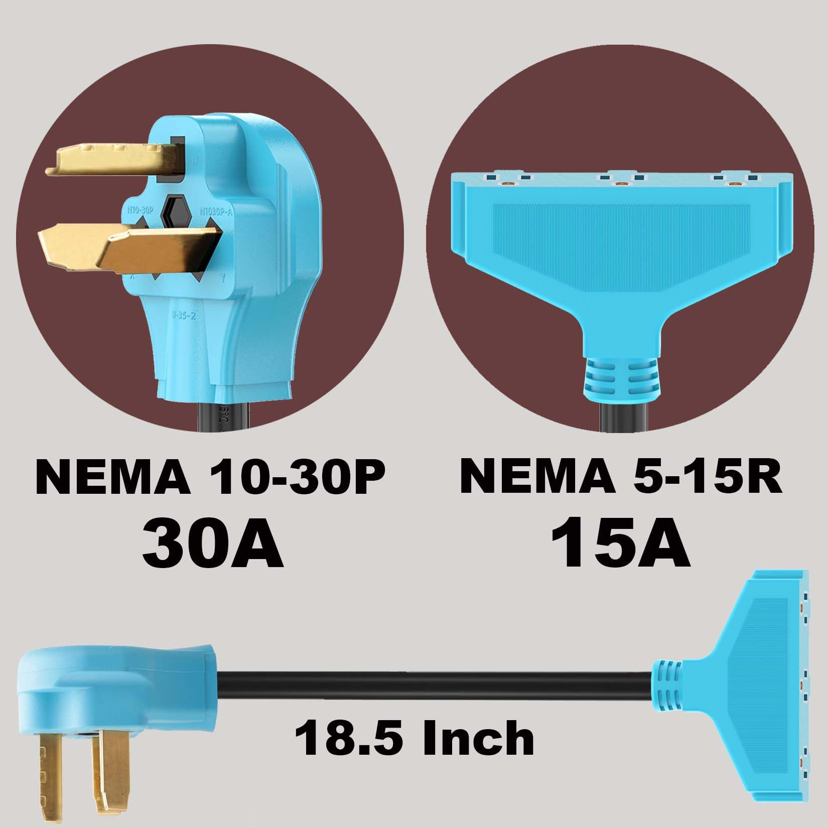 Circlecord 3 Prong 30 Amp To 110V Dryer Distribution Adapter Cord, Nema 10 30P Male To 3X 5 15R Household Outlet Female
