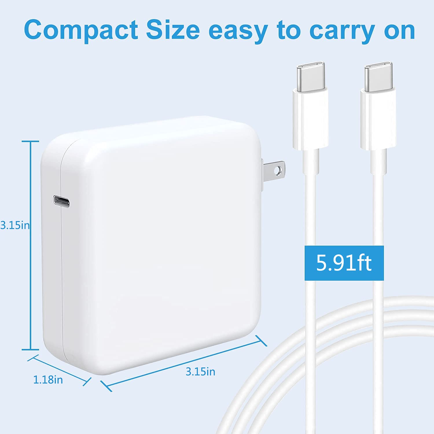 Mac Book Pro Charger   96W Usb C Charger Power Adapter For Usb C Port Macbook Pro & Macbook Air 16 15 14 13 Inch, Ipad Pro And All Usb C Device, Usb C Laptop Charger Included Usb C To C Cable