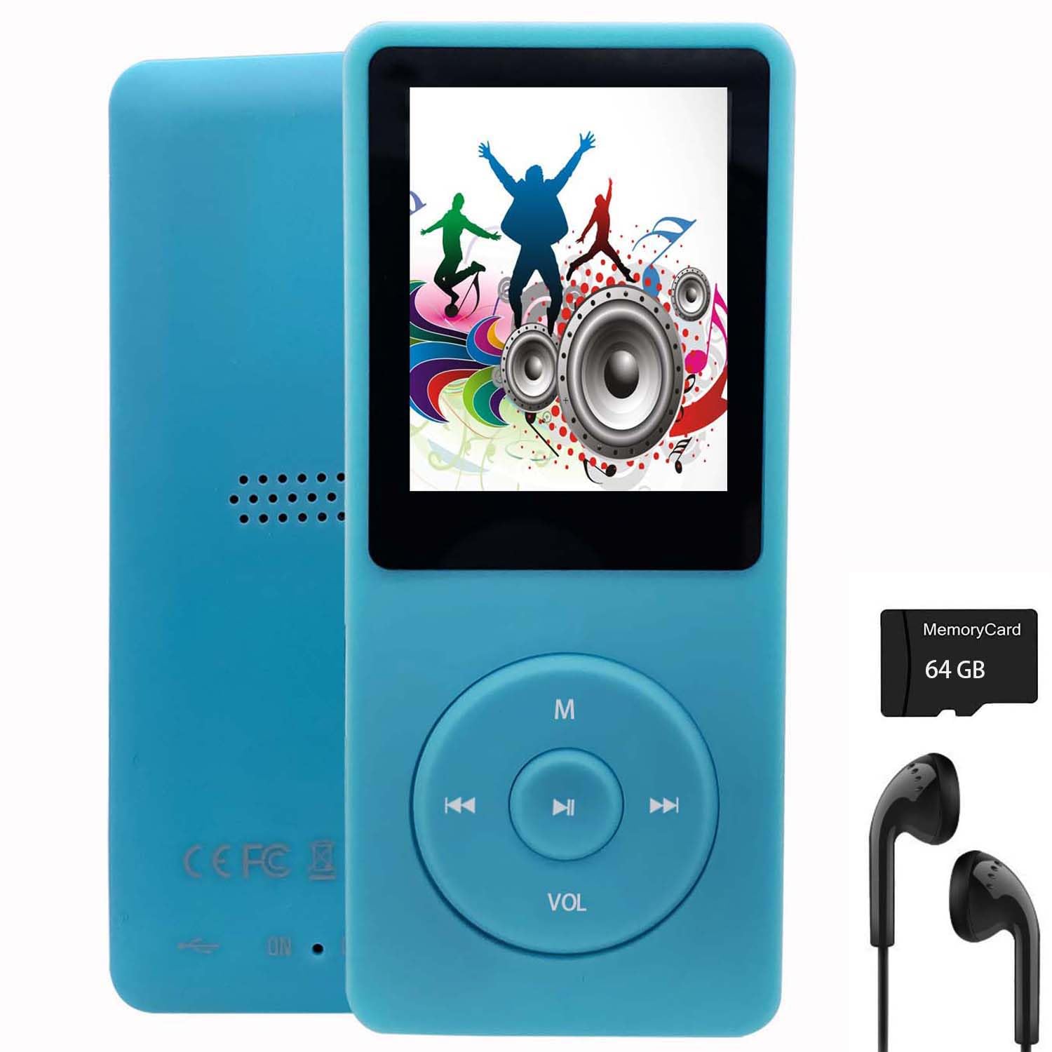 64Gb Mp3 Player, Portable Music Player For Kids With Earphone Speaker, Support Photo/Video Play/Voice Recorder/E Book Reader, Li