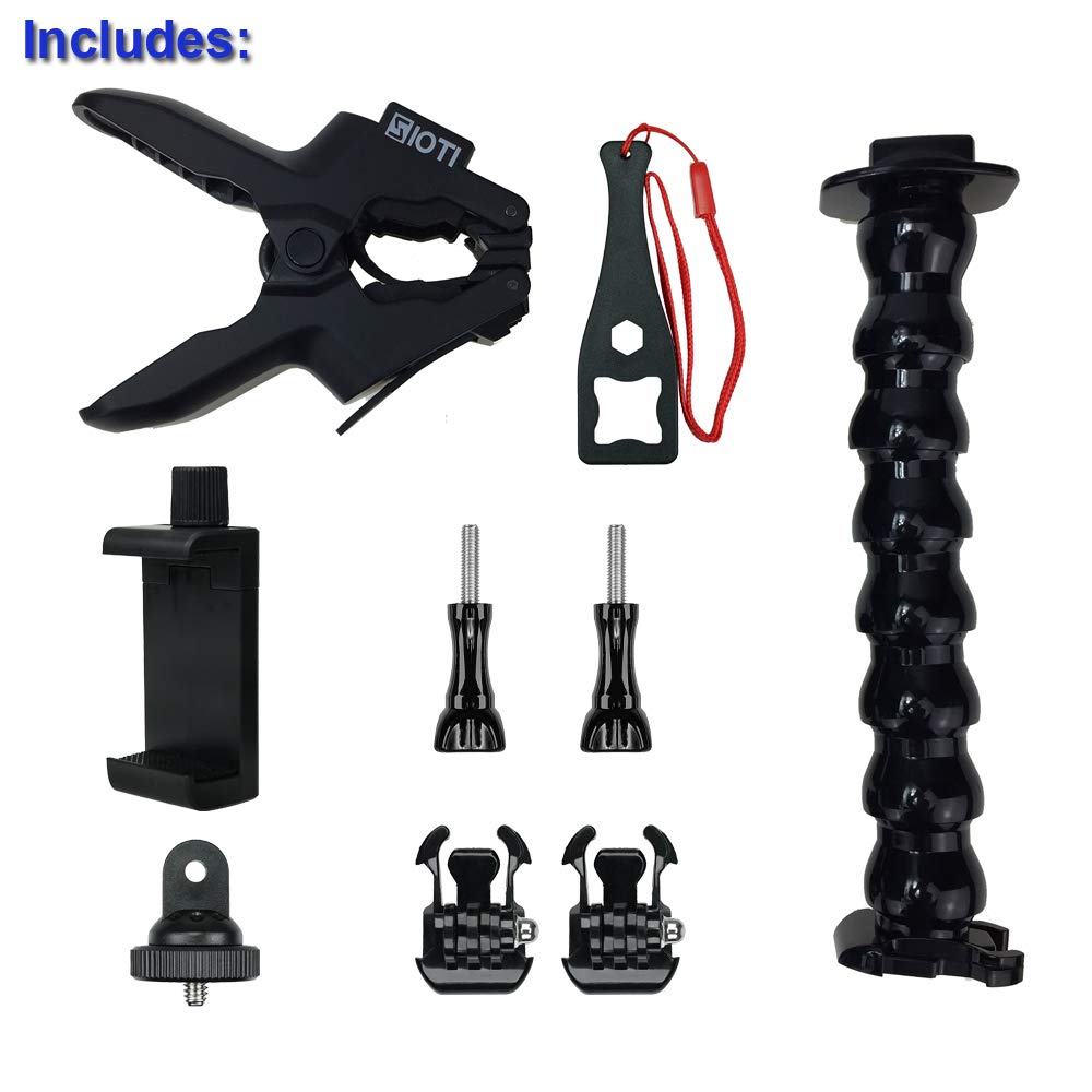 Sioti Jaws Flex Clamp Mount With Adjustable Goose Neck And Cellphone Tripod Adapter Mount Compatible With Go Pro Hero 11, 10, 9, 8, 7, 6, 5, 4, Session,Hero Cameras And Osmo Action Cameras