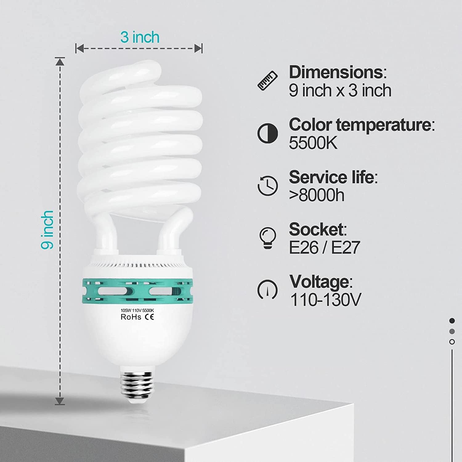 Emart Full Spectrum Light Bulb, 105W Cfl 5500K Daylight Video Bulb For Softbox Lighting Kit, Replacement Lamp For Photography Ph
