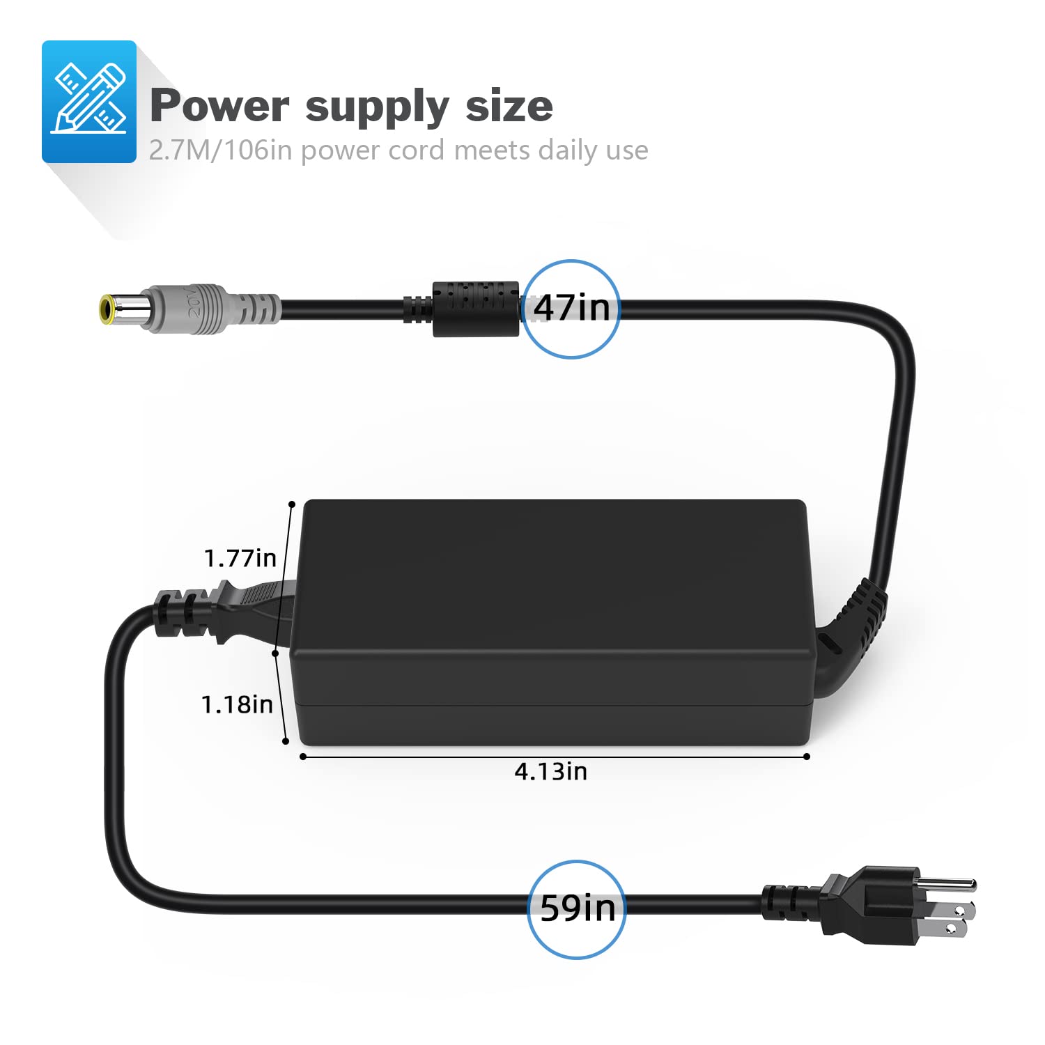 65W 3.25A Ac Adapter Laptop Charger For Lenovo Thinkpad T400 T410 T420 T420S T500 T520 T530 E545 T61 X140E X230; X220 X230T X300 X60 S230U T400 T410 T420 T420S T500 Sl5 Power Supply Cord