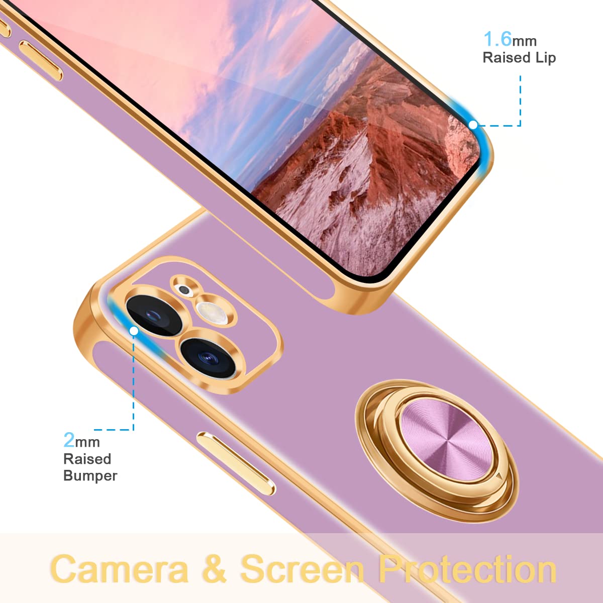 Fingic For Iphone 12 Case,Iphone 12 Case With 360 Ring Holder Slim Kickstand Magnetic Support Car Mount For Women Men Non-Slip S