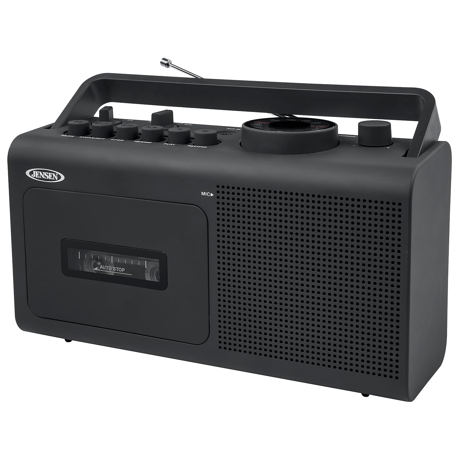 Jensen MCR250 Portable AM/FM Radio Cassette Recorder/Player, Black