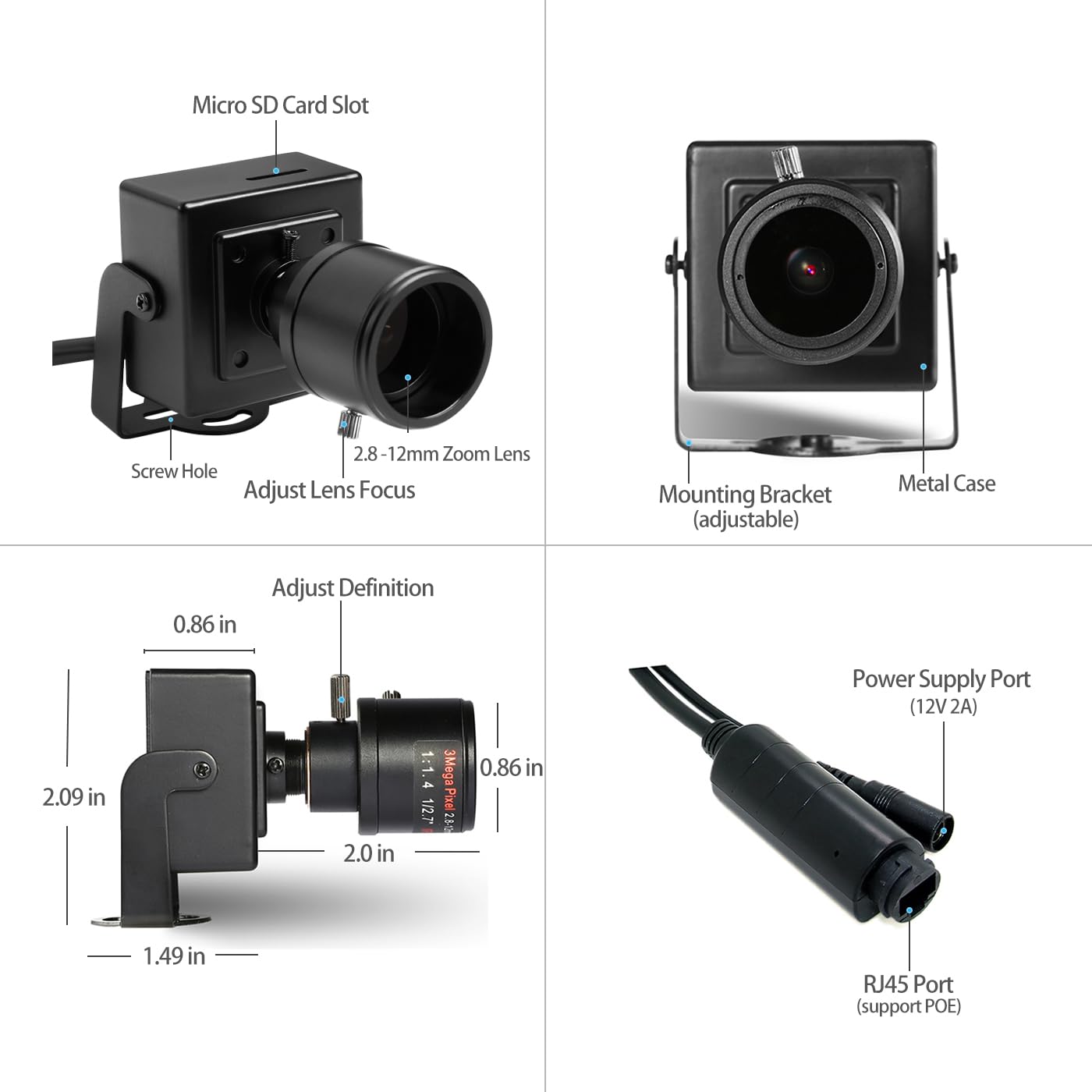 Revodata 5Mp Poe Ip Mini Security Camera, 2.8 12Mm Manual Zoom Lens Small Indoor Surveillance Camera, Motion Detection, Work Wit