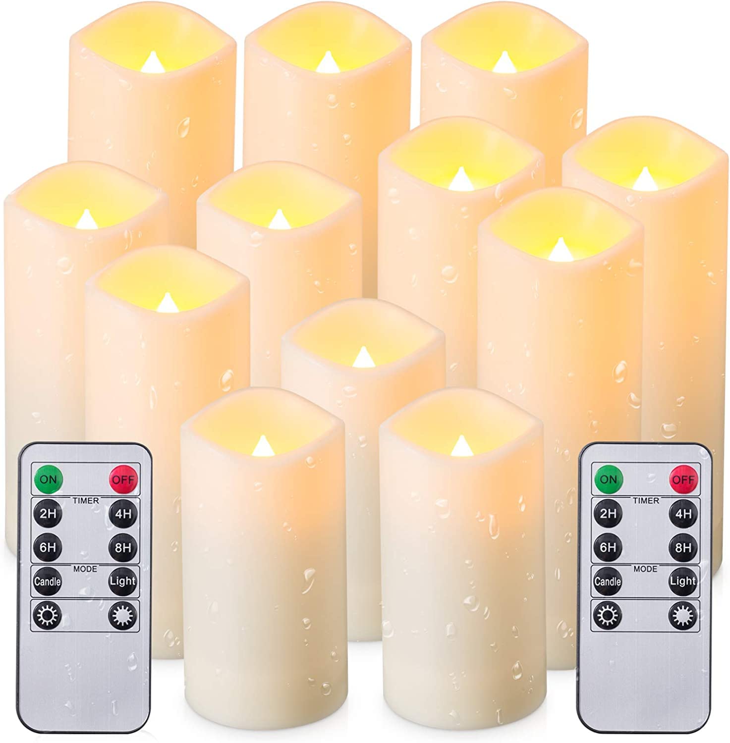 Yoroxrg 12 Pack Flameless Candles Battery Operated Waterproof Led Candles (D:2.2'' X H:4'' 5'' 6'' 7'') Candles With 2 Remotes C