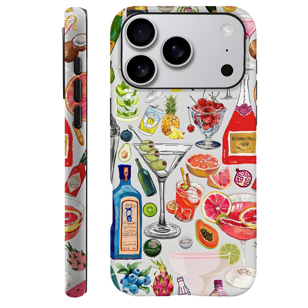 Compatible with iPhone 17 Pro,Durable & Shockproof Phone Case Cover Design - Collage Fruit Bottles Watercolor