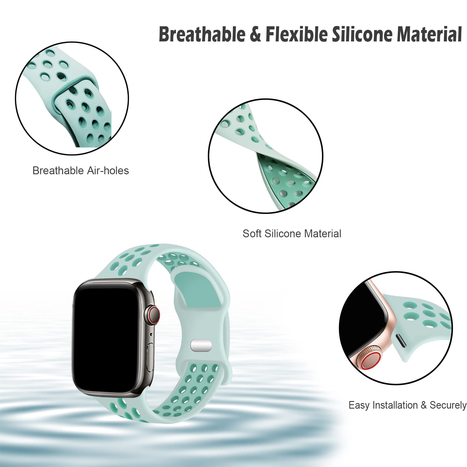 Bands Compatible With Apple Watch Band 45Mm 44Mm 42Mm 49Mm 41Mm 40Mm 38Mm For Men Women,Breathable Silicone Sport Replacement St
