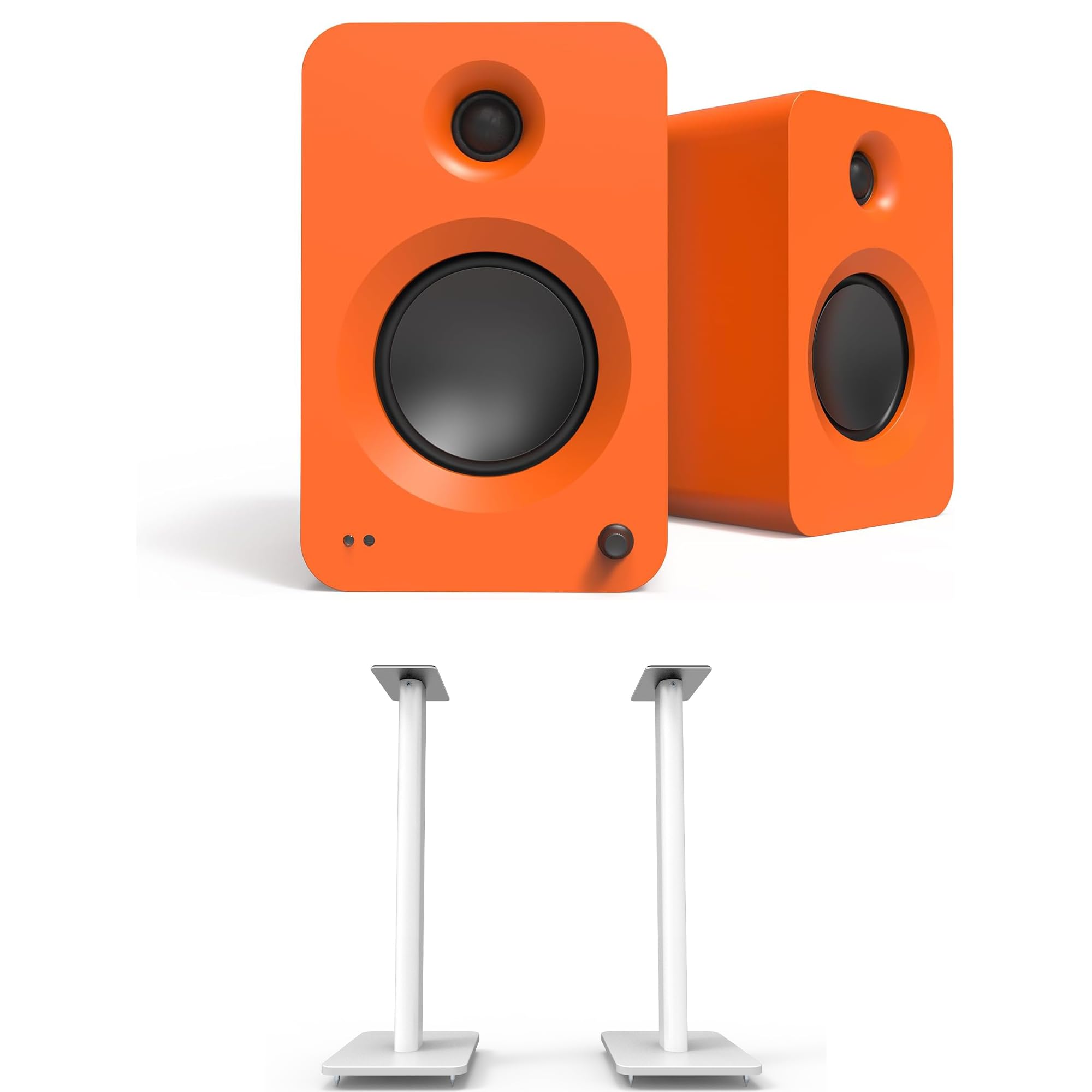 Kanto REN MO Bluetooth Powered Bookshelf Speakers - Matte Orange Pair SP26PLW 26 Fixed-Height Stands for Bookshelf Speakers - Wh