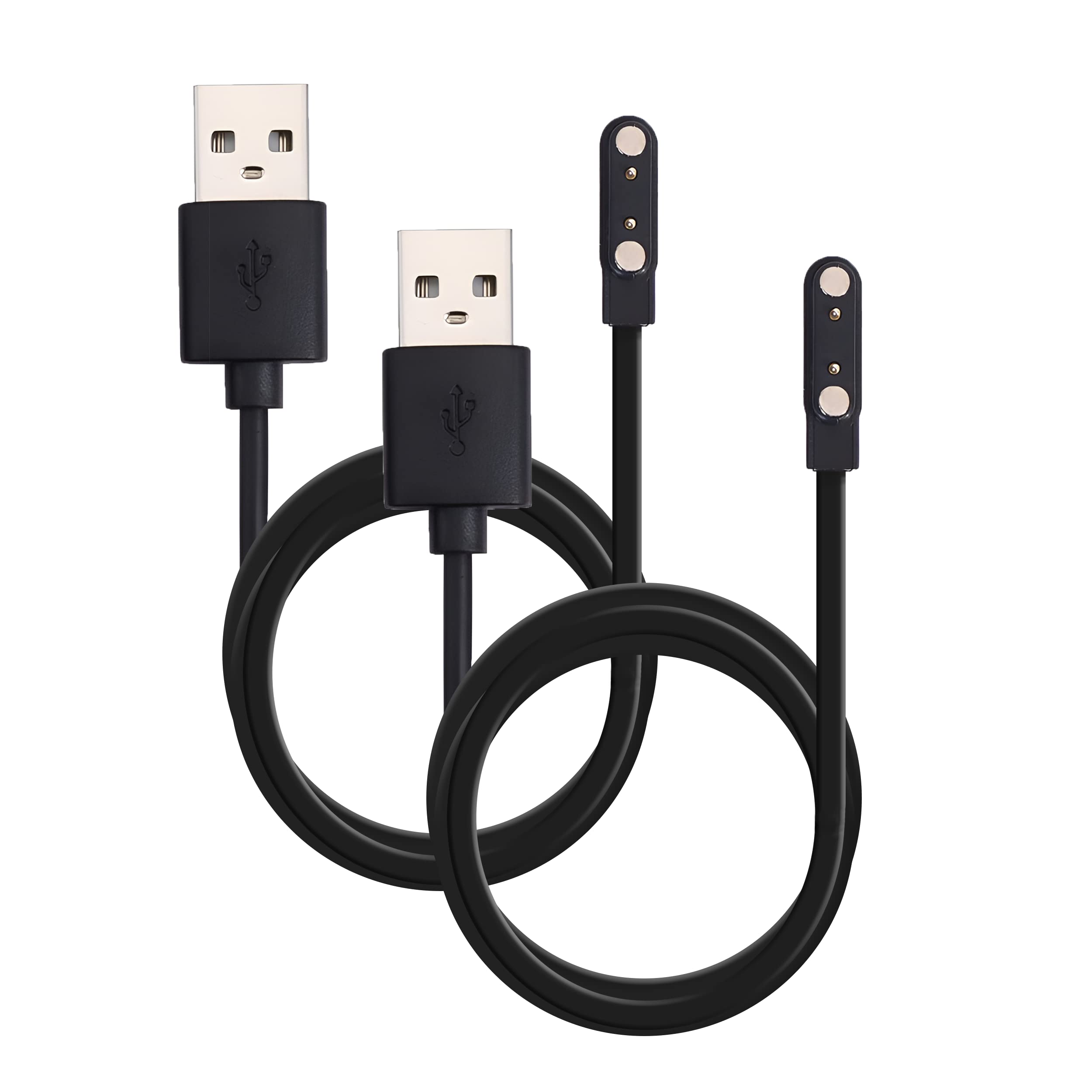 Gearplex Charging Usb Cable (2 Pin Magnetic) For Smart Watch Bluetooth Devices Black (Size- 4.0 Mm- 2 Pack)