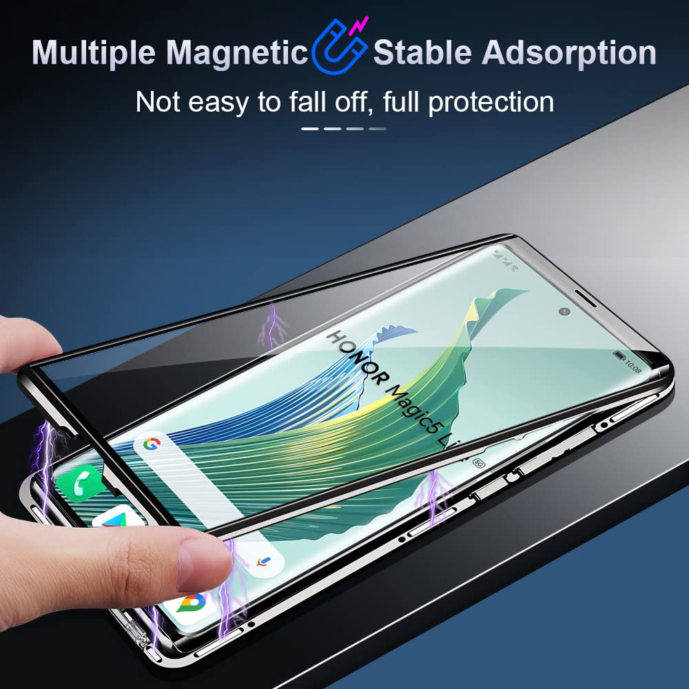 Quietip Case Compatible With Honor Magic 5 Lite/Honor X9A 5G,Magnetic Body Metal Frame Double Sided Clear Tempered Glass Shockpr