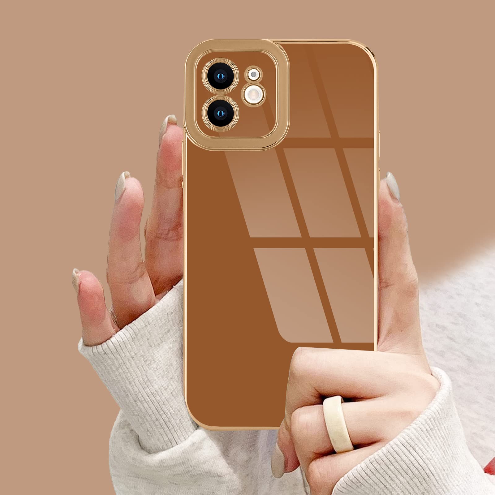 Lafunda Compatible With Iphone 12 Case Cute, Luxury Plating Case For Women Bling Gold Trim Aesthetic Soft Tpu Bumper Girly Cover