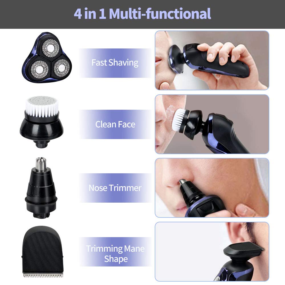Electric Razor For Men, 4 In 1 Rotary Men Shaver Beard Trimmer, Electric Shaver Waterproof Usb Fast Charging, Cordless Beard, No