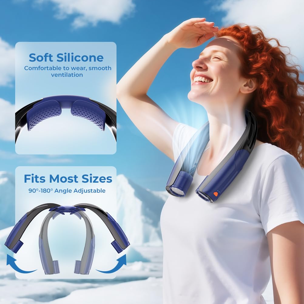 Vosfeel Outdoor Neck Fan 8000Rpm Hurricane Wind, Portable Personal Fan Rechargeable, Battery 20H, 6 Adjustable Cooling Speeds, 3