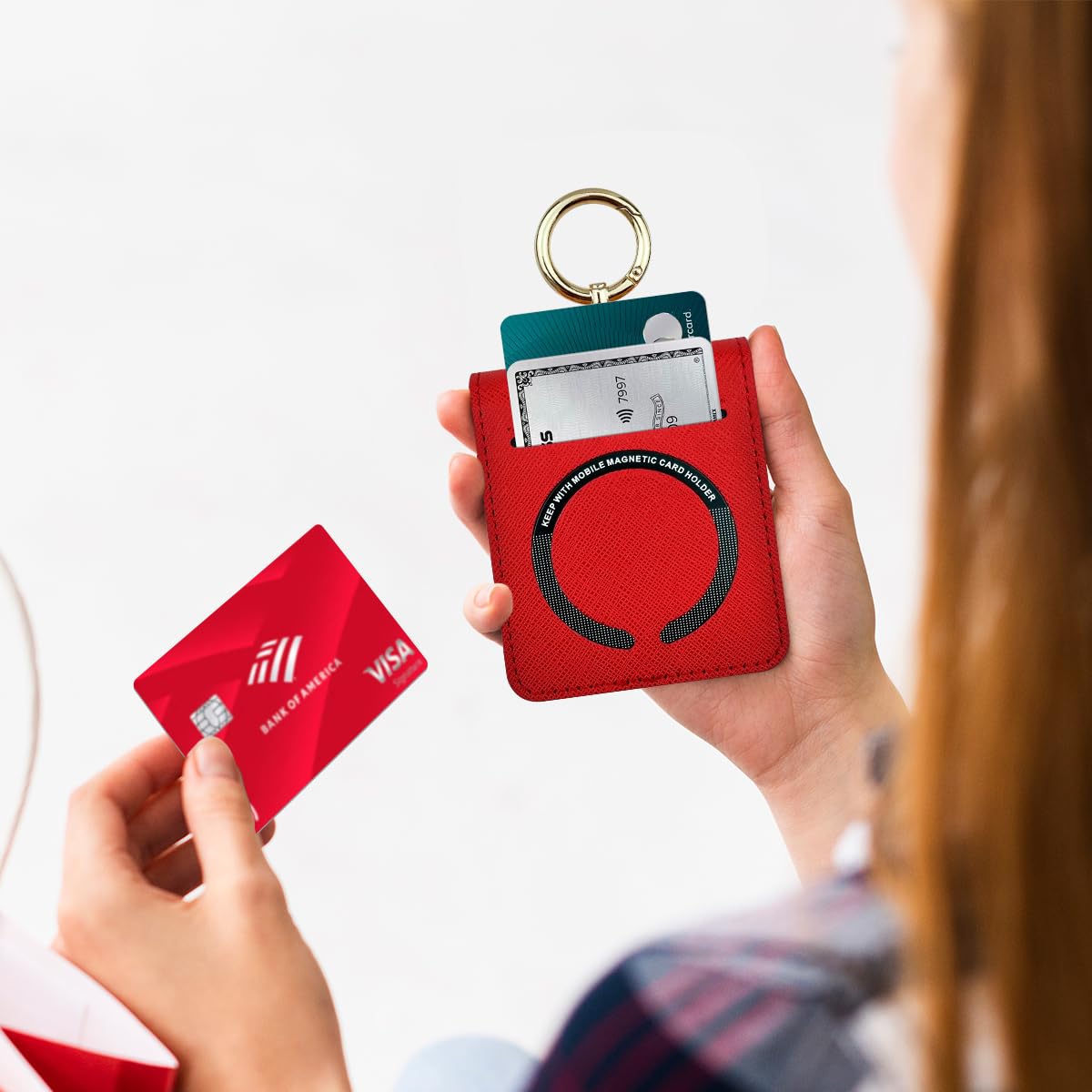 Qoosan Galaxy Z Flip 5 Case With Ring Strap Card Holder [Compatible With Magsafe] Protective Leather Wallet Cover Phone Case For