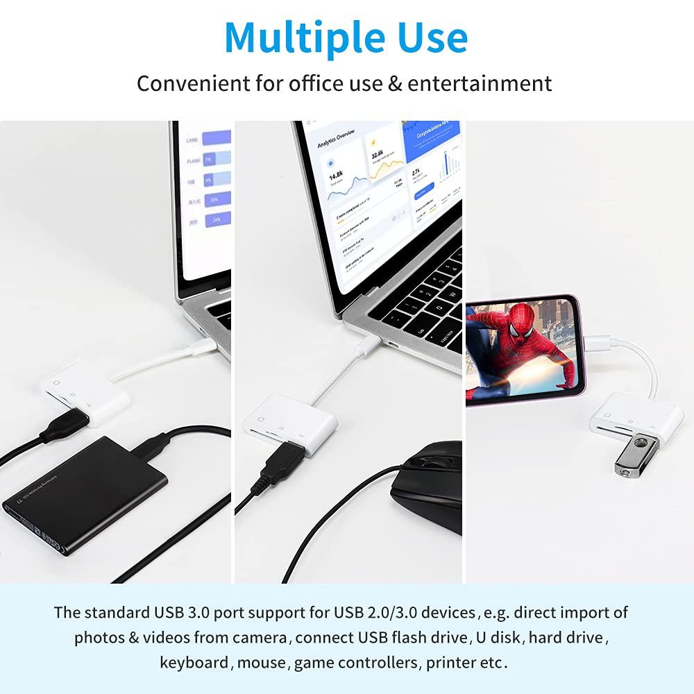 Usb C Sd Card Reader Adapter, Fermoved Type C Micro Sd Tf Card Reader Adapter, 3 In 1 Usb C To Usb Camera Memory Card Reader Ada