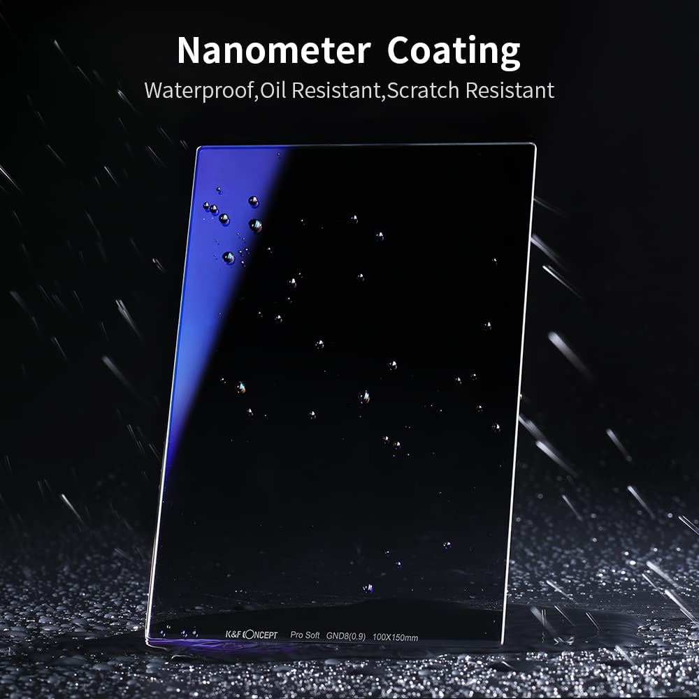 K&F Concept Soft Gnd8 (3 Stops) + Metal Filter Holder + 8 * Adapter Ring Square Filter Kit, 100X150Mm Soft Graduated Neutral Den