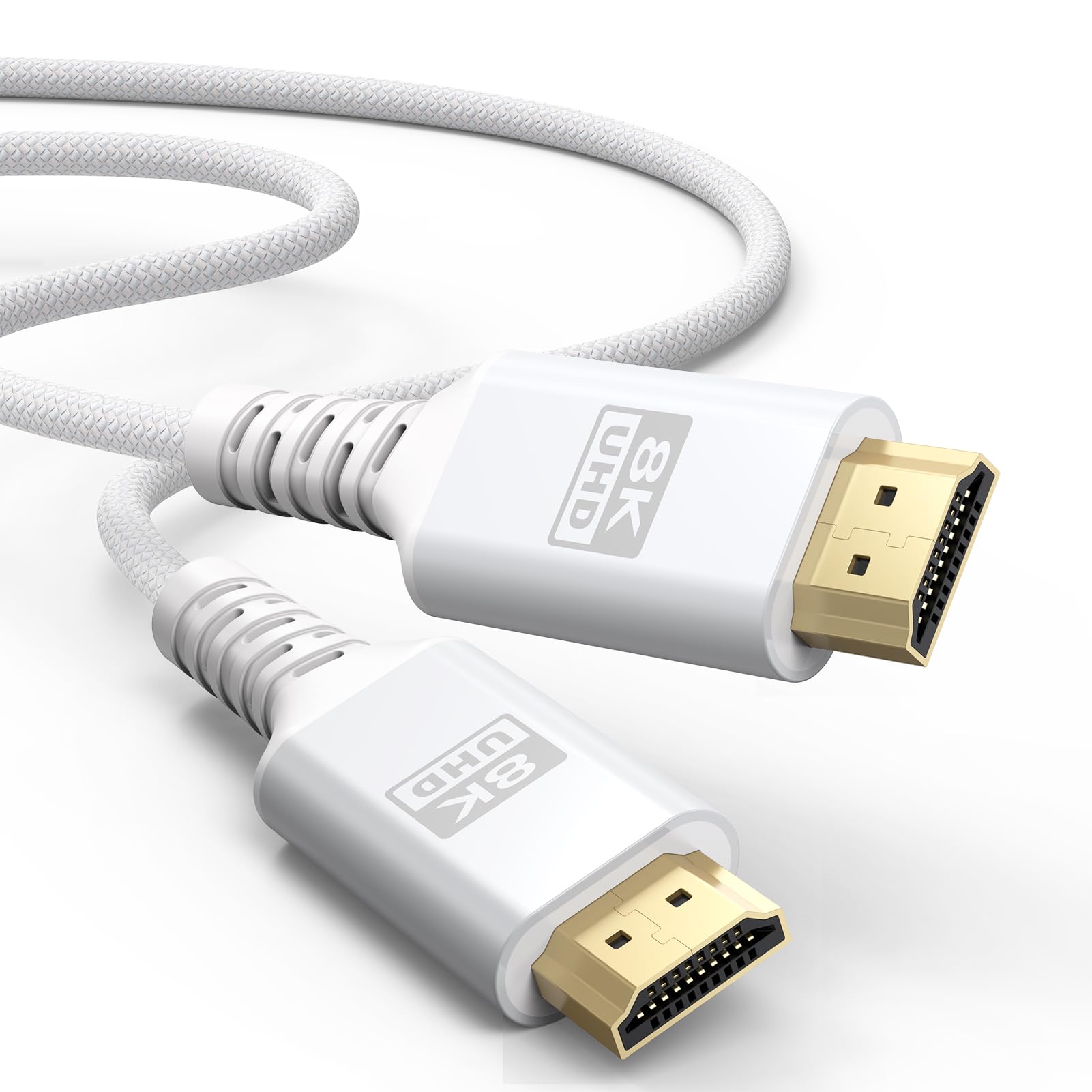 UVOOI 8K White HDMI Cable 6.6FT/2M, 48Gbps Ultra High Speed HDMI 2.1 Cable eARC Braided HDMI Cord with 8K@60Hz, 4K@120Hz, HDR10+