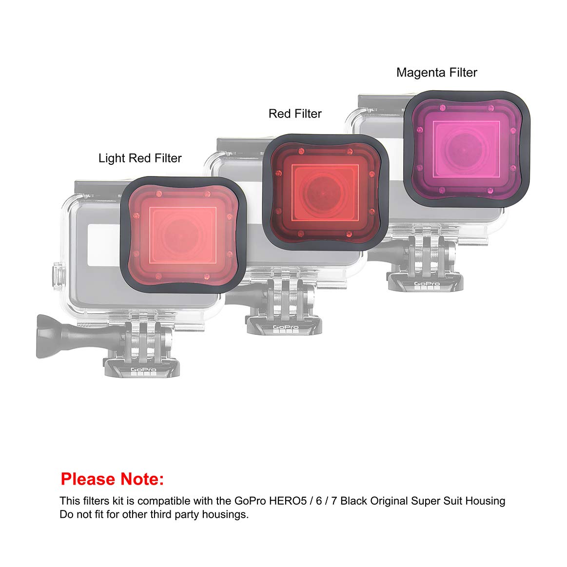 QiuNiu Underwater Camera Dive Filters for GoPro Hero 5 6 7 Black Super Suit Red Light Red Magenta