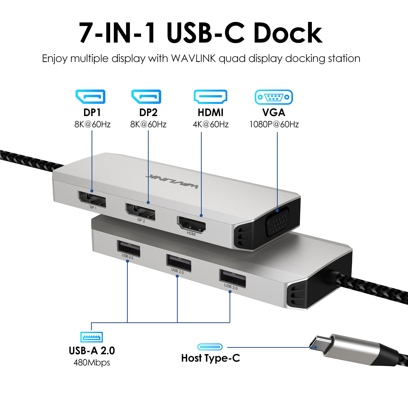 Usb C Docking Station Dual Dp Monitor, Displayport Docking Station With Dual Dp, Hdmi, Vga, Usb2.0 Ports For Lenovo Hp Dell, Windows System Computer