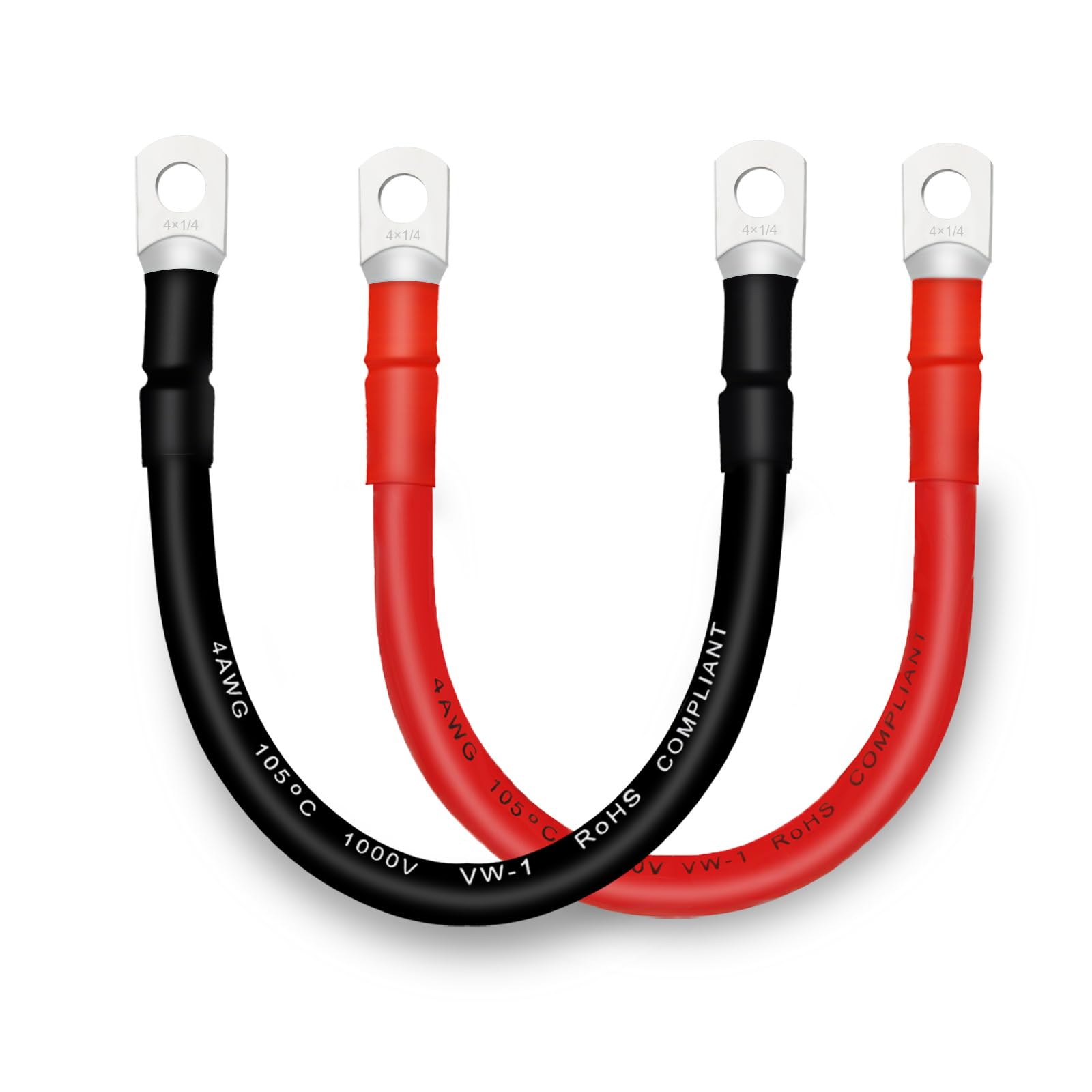 QIATOL 4 AWG Battery Cables with Terminals, 2PCS Copper Battery Cables