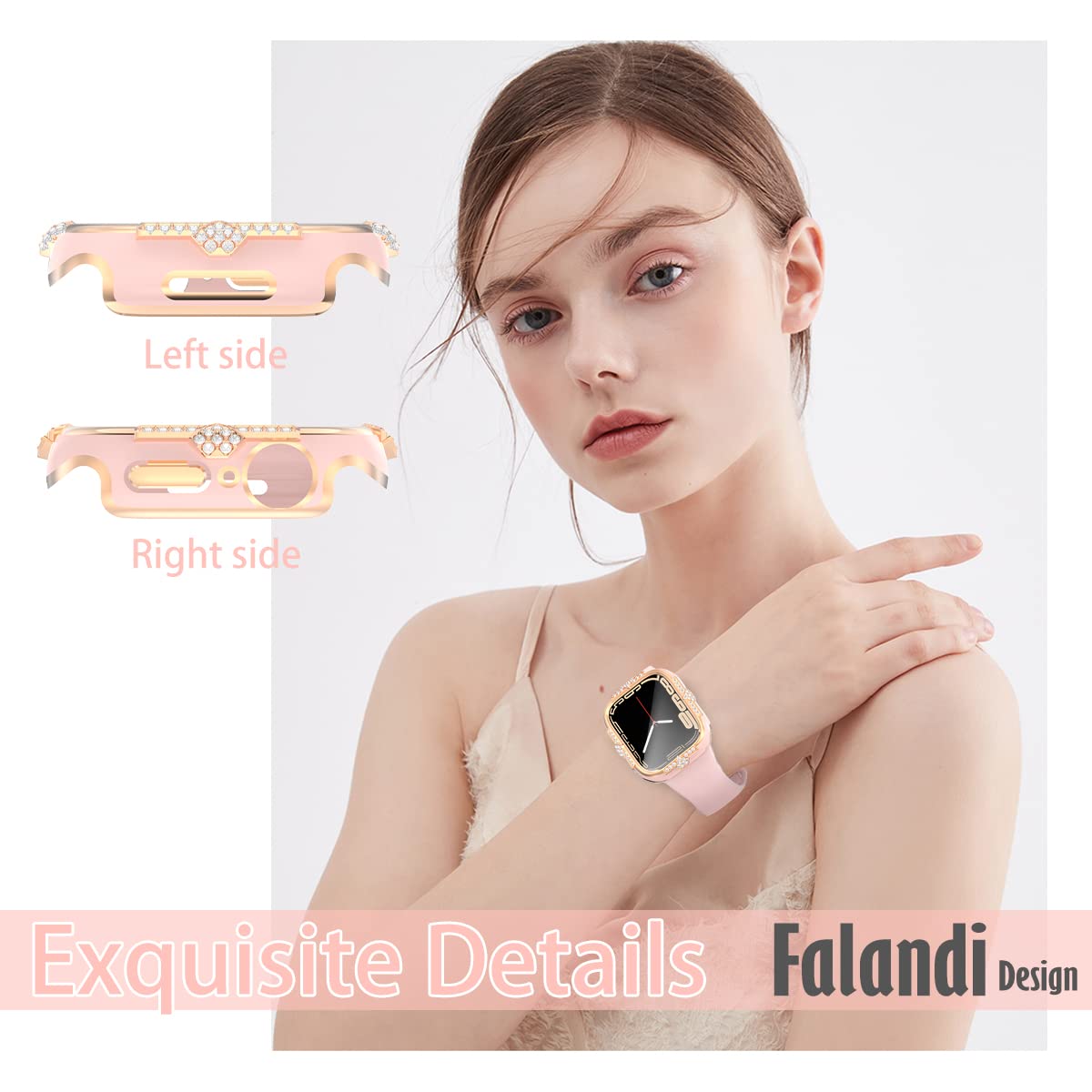 Falandi 41Mm Compatible With Apple Watch Case Se/Series 8/7/6/5/4 Rhinestones With Built In Glass Screen Protector 40/44/41/45Mm