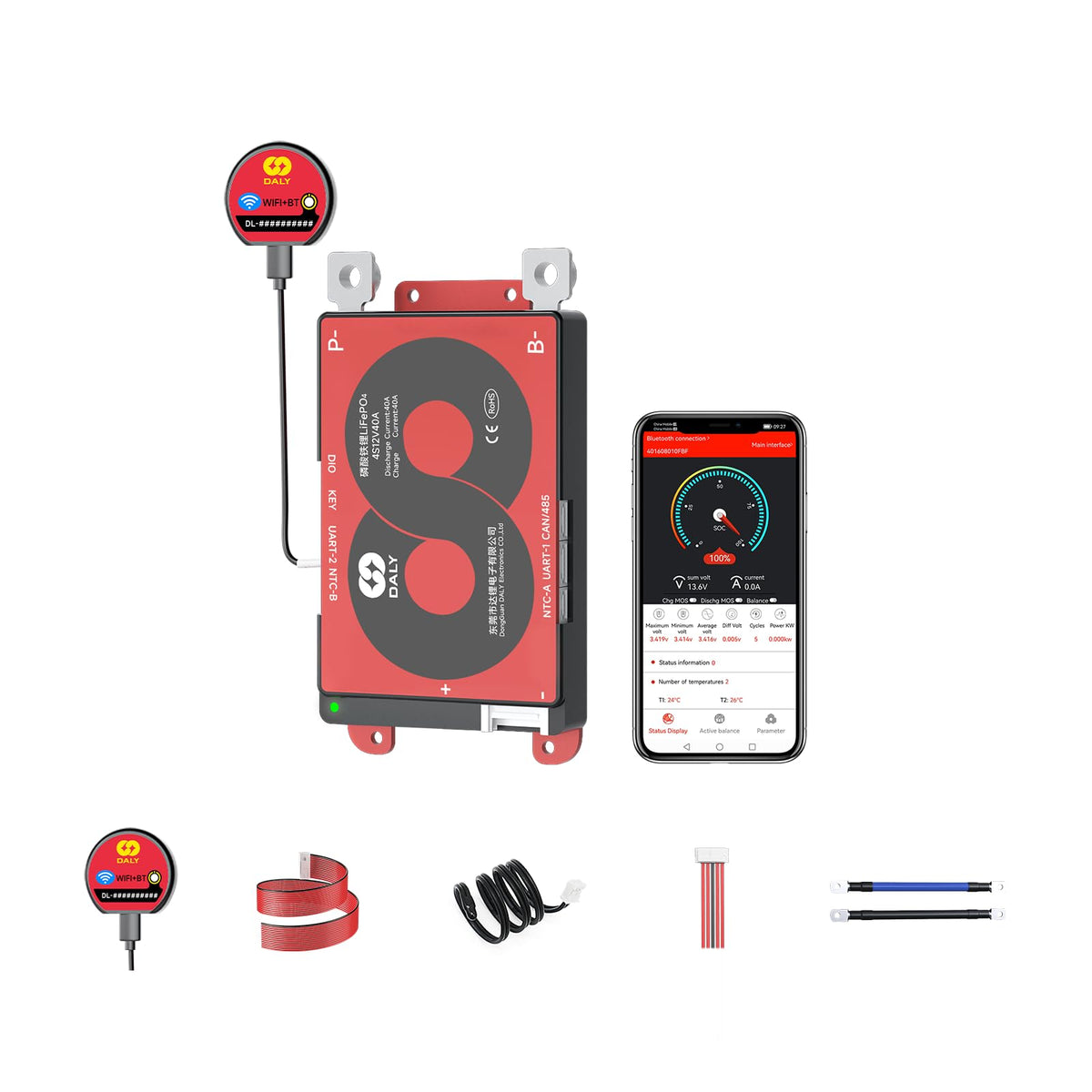 Daly Smart Bms 4S 16S 40A 500A With Wifi Module And Can 485 Communication Protection Board For Lifepo4 Lithium Battery Pack (Sma