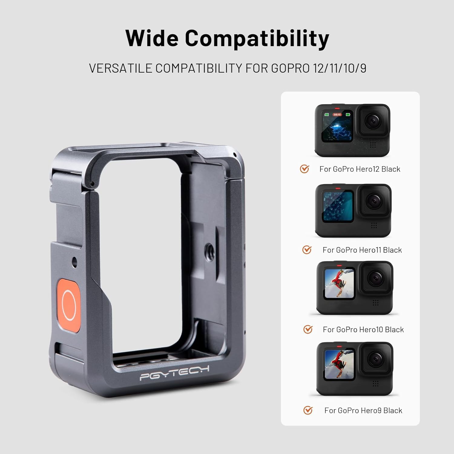 Pgytech Camera Cage For Gopro 13/12/11, Aluminum Alloy Protective Vlogging Camera Frame For Gopro, Magnetic Quick Release Connector, 1/4' Thread Connector For Mic, Camera Light