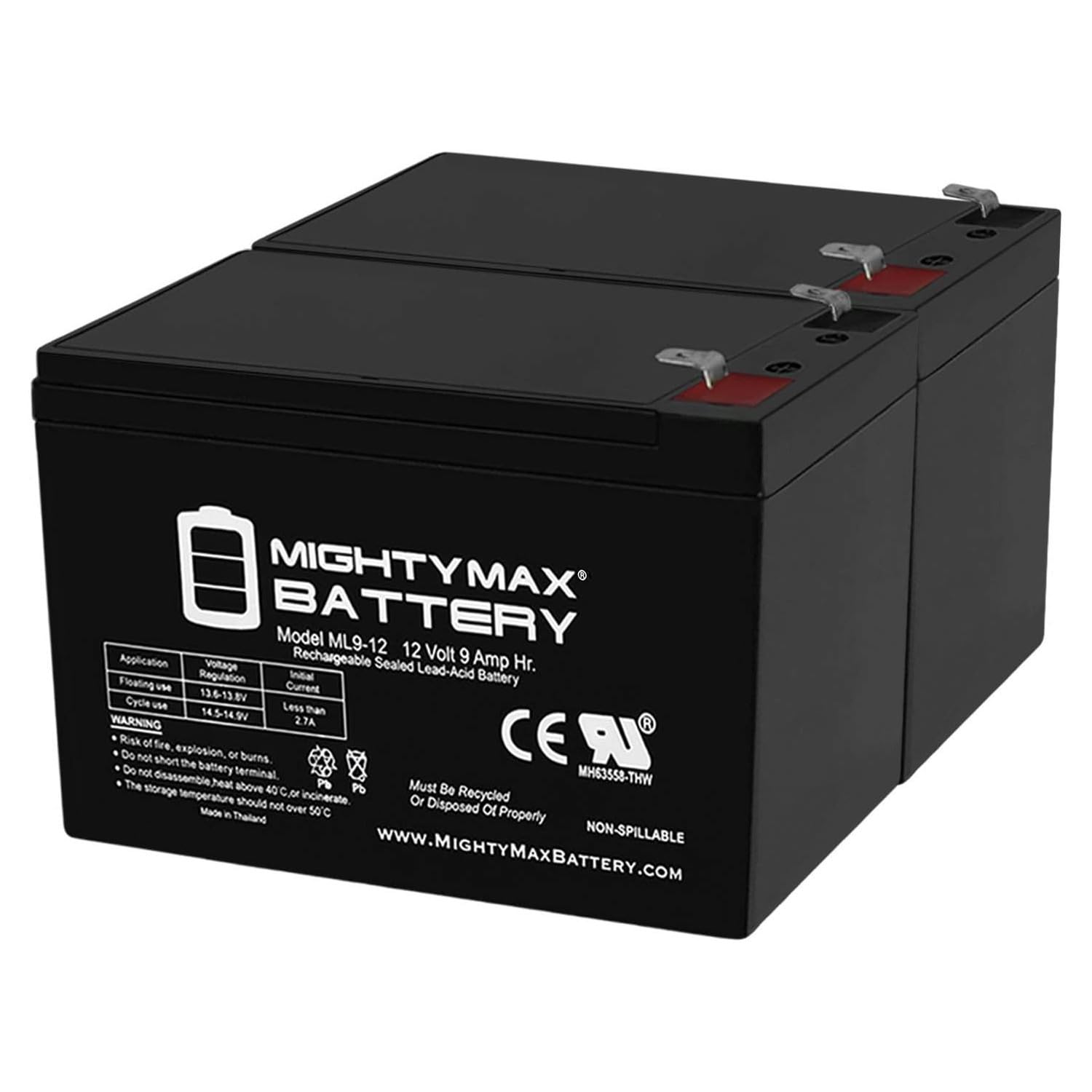 Mighty Max Battery ML9-12 - 12 Volt 9 AH SLA Battery - Pack of 2