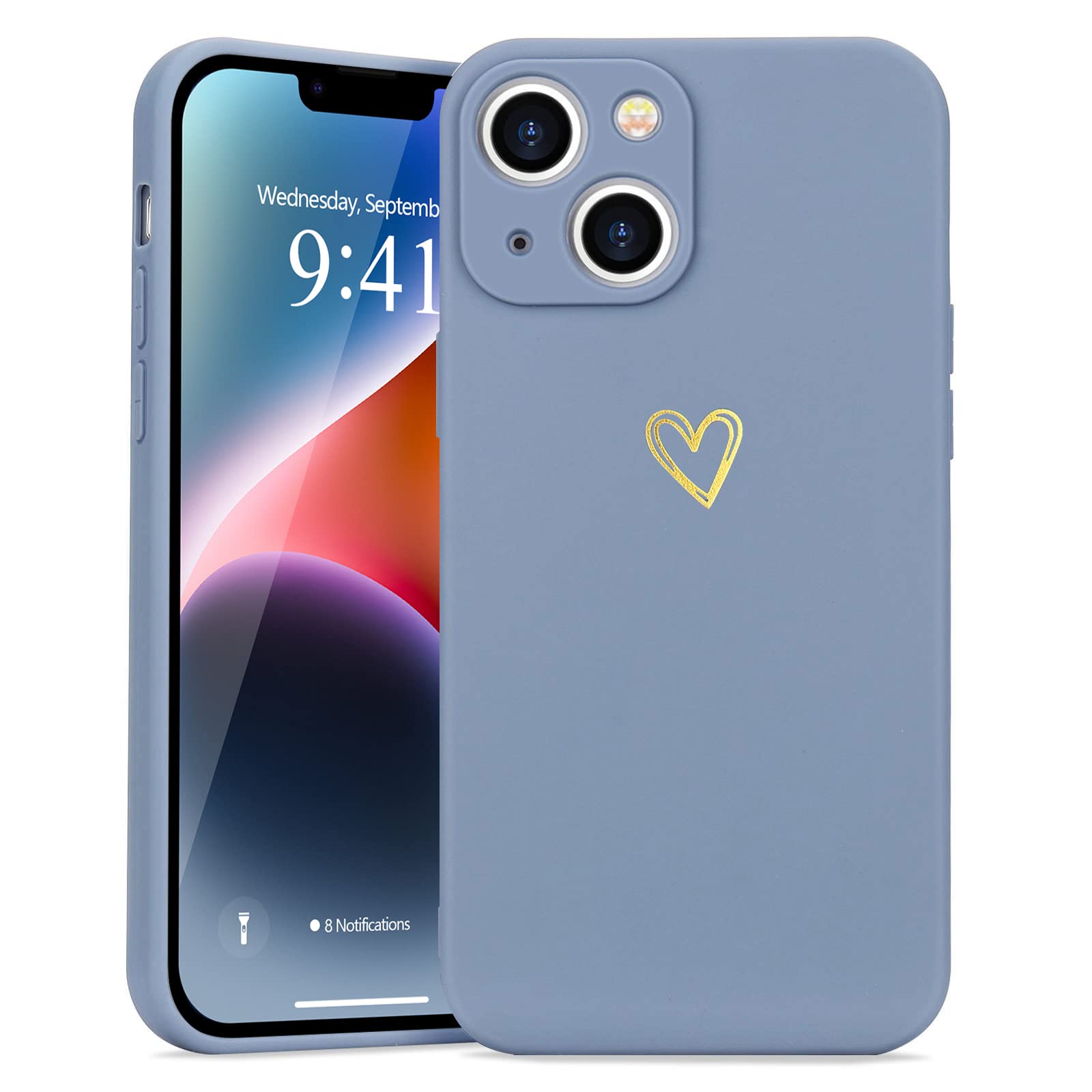 Wirvyuer For Iphone 14 Case Cute Slim Shockproof Phone Case With Wireless Charging Support And Protection, Blue Grey