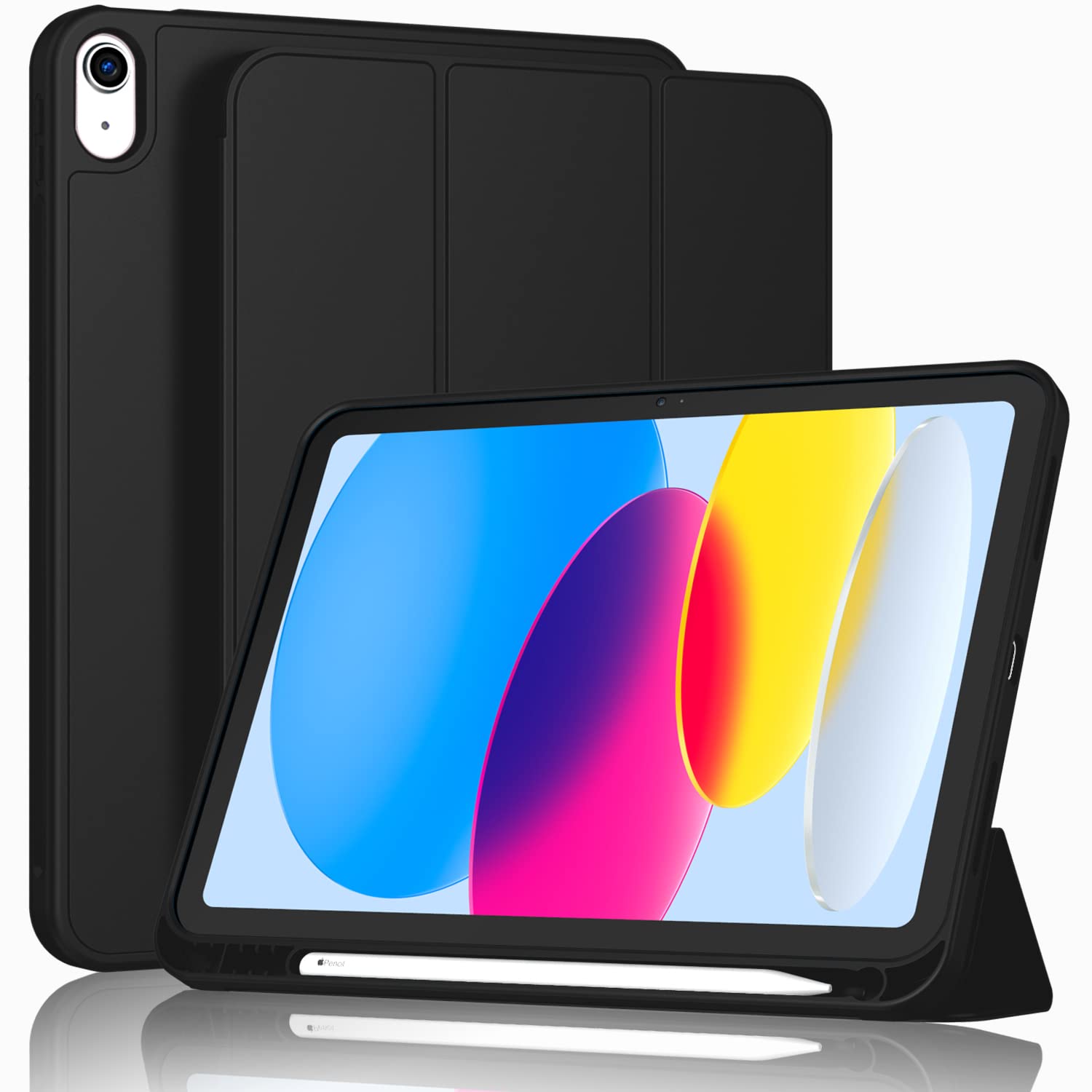Imieet New Ipad (A16) 11Th Generation Case 11 Inch 2025, Ipad 10Th Generation Case 2022 10.9 Inch With Pencil Holder, Trifold Stand Smart Cover With Soft Tpu Back,Auto Wake/Sleep(Black)