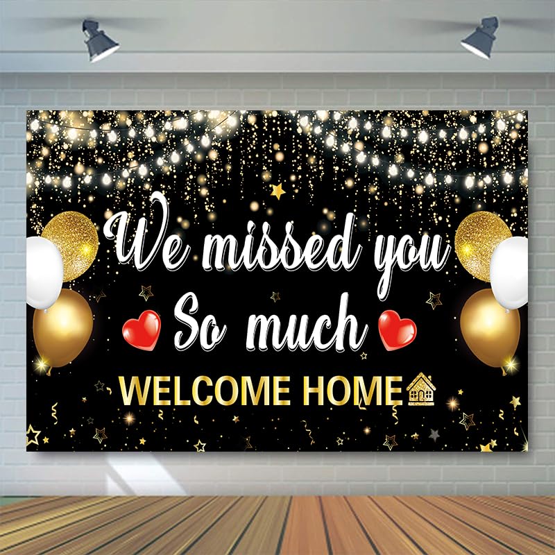 Loonelo Welcome Home Backdrop Banner Decorations With 70.8''X43.3'',We Missed You So Much Backdrop Photo Booth Props, Welcome Ho