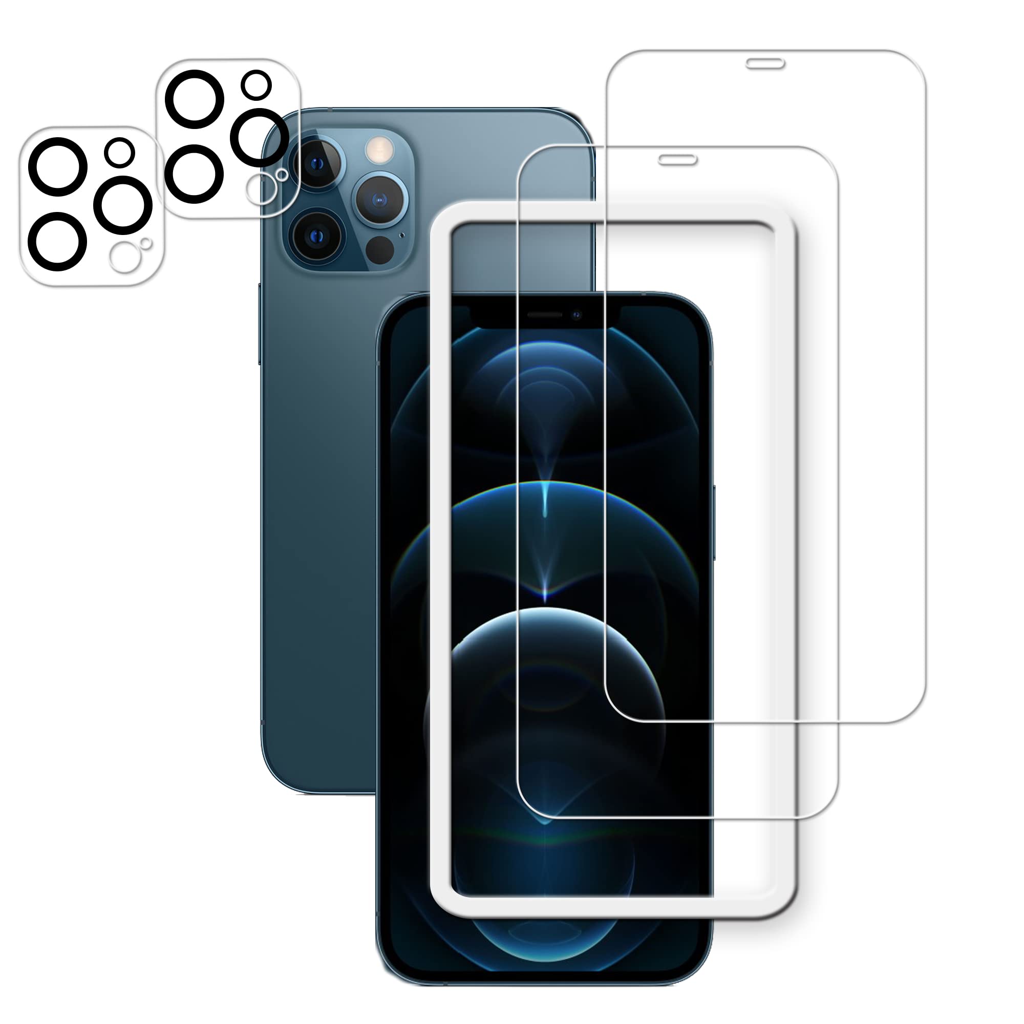 Hkkais Easy Alignment Frame Designed For Iphone 12 Pro Tempered Glass Screen Protector 2 Pack Camera Lens Protector Film 2 Pack
