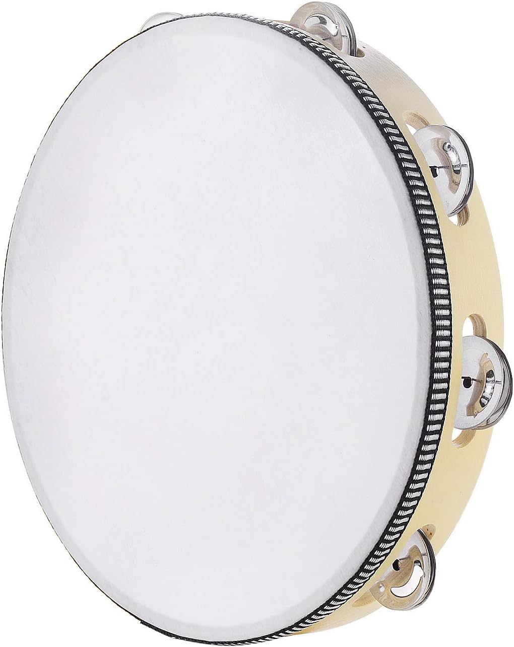Tambourine for adults 10 inch Hand Held Drum Bell Birch Metal Jingles Percussion Gift Musical Educational Instrument