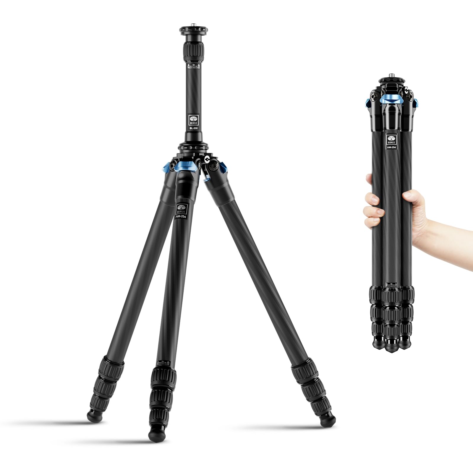 SIRUI AM-254 Carbon Fiber Tripod with Two Sections Center Column, 59.8 Lightweight Compact Travel Tripod for Camera, Fold Size 1