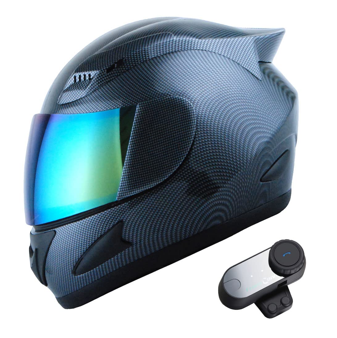 1Storm Motorcycle Bike Full Face Helmet Mechanic  Motorcycle Bluetooth Headset: Carbon Fiber Black
