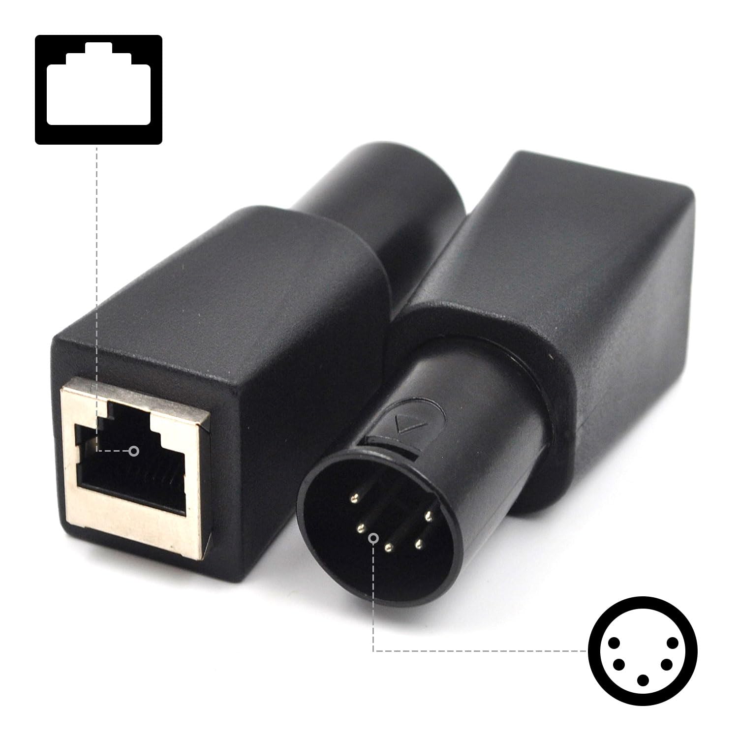 Zhupoub (2-Pack Dmx To Rj45 5-Pin Xlr Connector Dmx To Ethernet Male Adapter Plug, Black Adapters