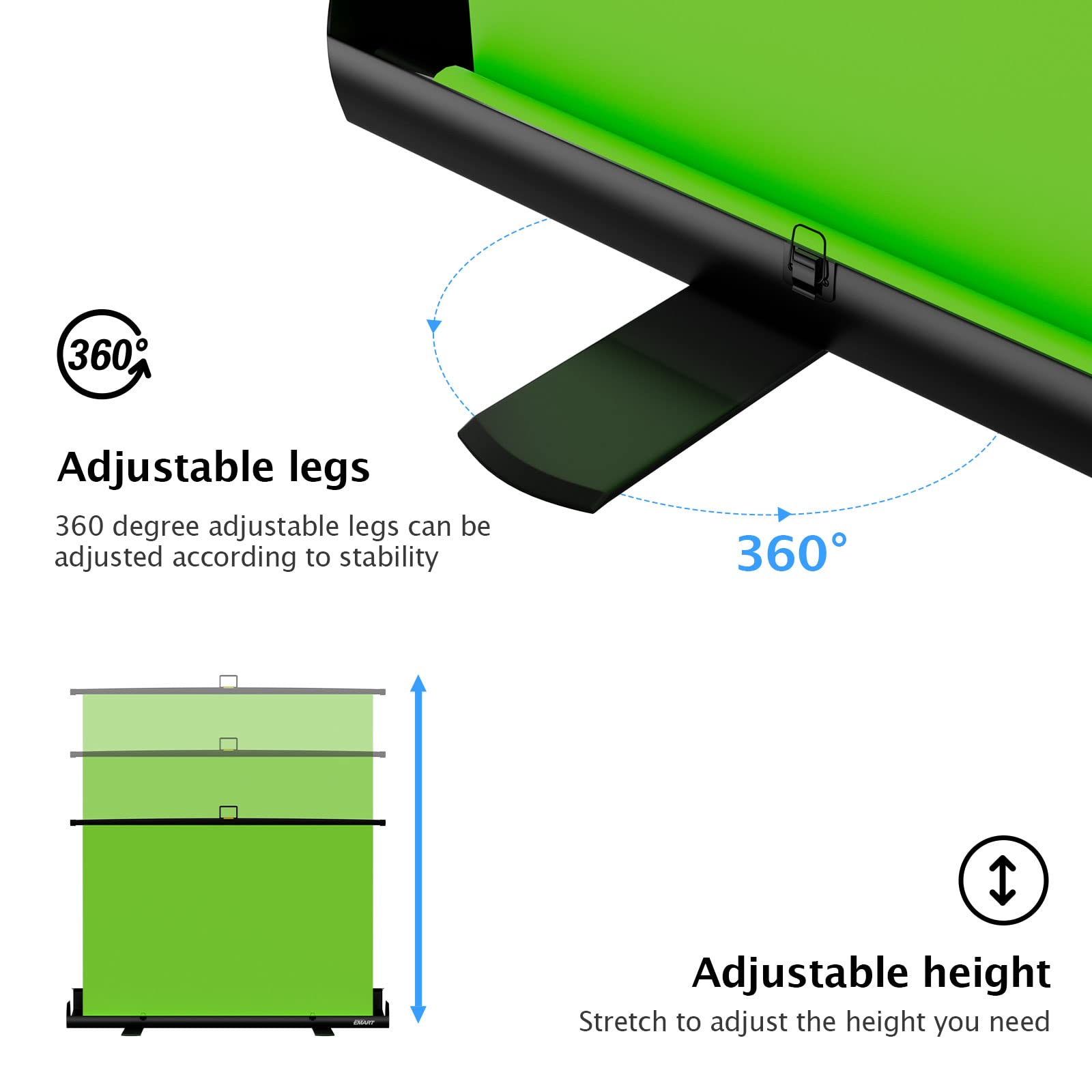 Emart Upgrade Green Screen, 61X72In Collapsible Chroma Key Panel For Background Removal, Portable & Retractable Wrinkle Resistant Backdrop With Stand For Streaming, Photographic Studio, Tiktok