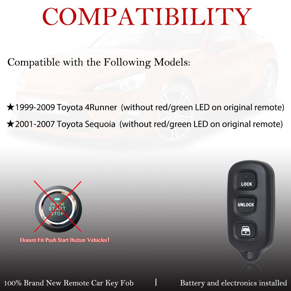Key Fob Remote Replacement Fits For Toyota 4Runner 1999 2000 2001 2002 2003 2004 2005 2006 2007 2009/Sequoia 2001 2007 Hyq12Bbx