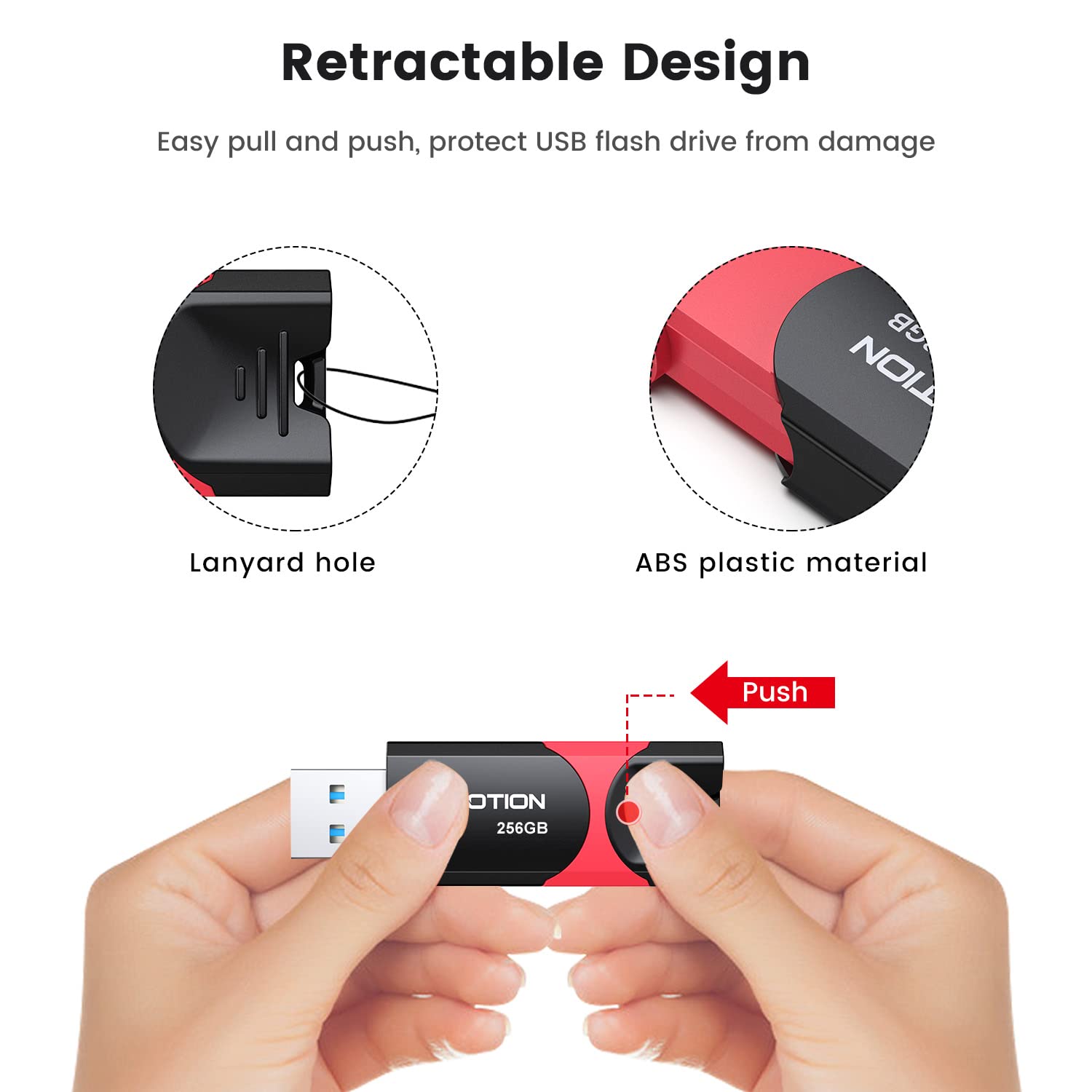 256 Gb Usb 3.0 Flash Drive Kootion Flash Drive 3.0 Thumb Drive Retractable 256G Memory Stick Usb Drive Jump Drive Rugged With Le