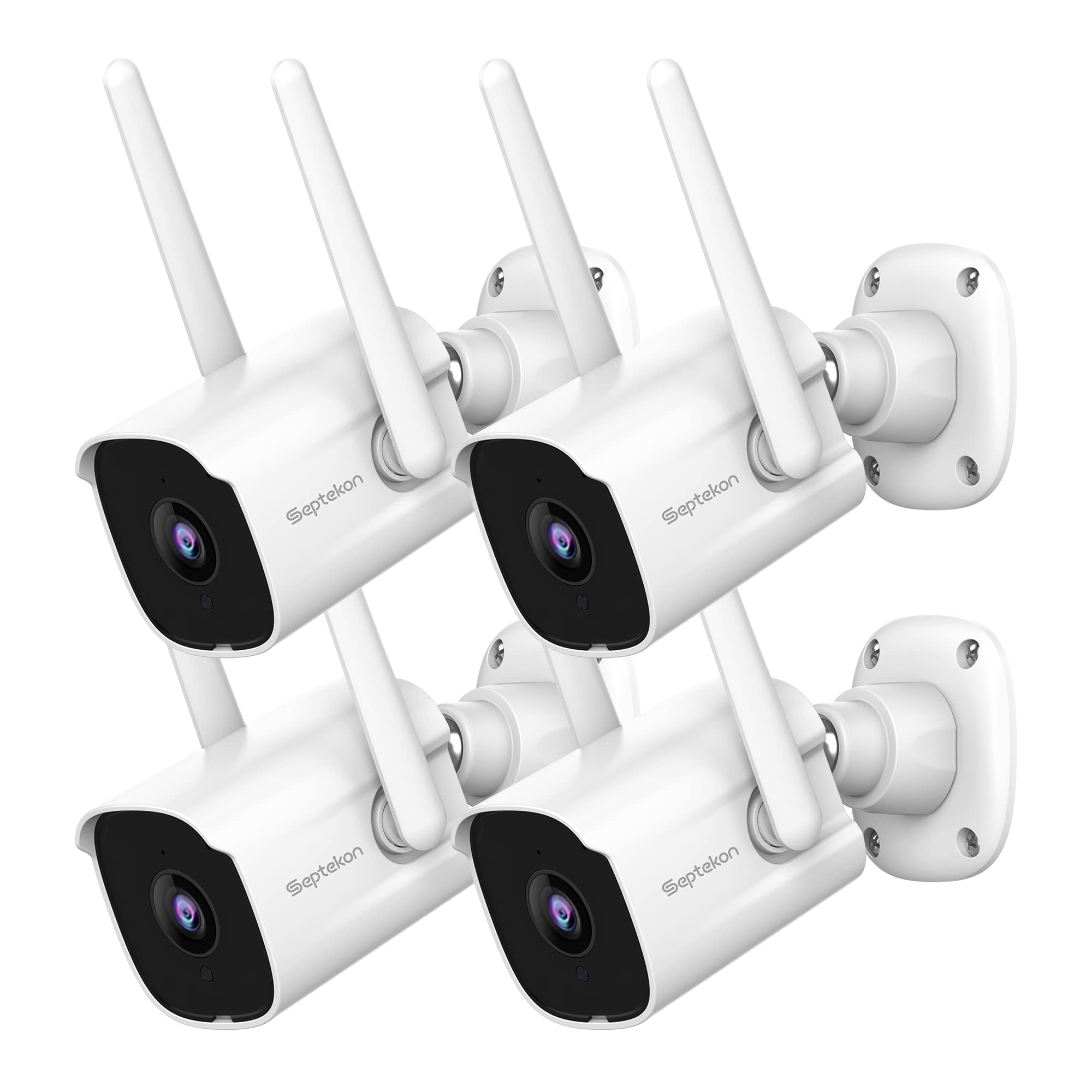 Septekon 2K Home Security Cameras, 4 Pack Wired Wifi Outdoor Security Cameras With Night Vision, Two Way Audio, 2.4G Wifi, Ip66,