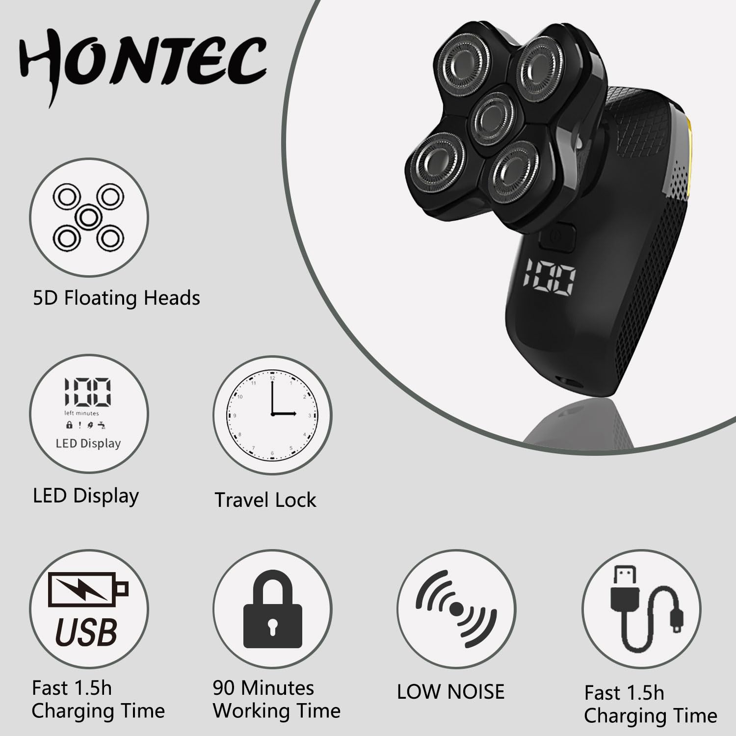 Hontec Revolutionary Upgrade Bald Men'S 4 In 1 Electric Head Shavers Cordless Comfortable Ipx7 Waterproof M Wet/Dry Use Equipped