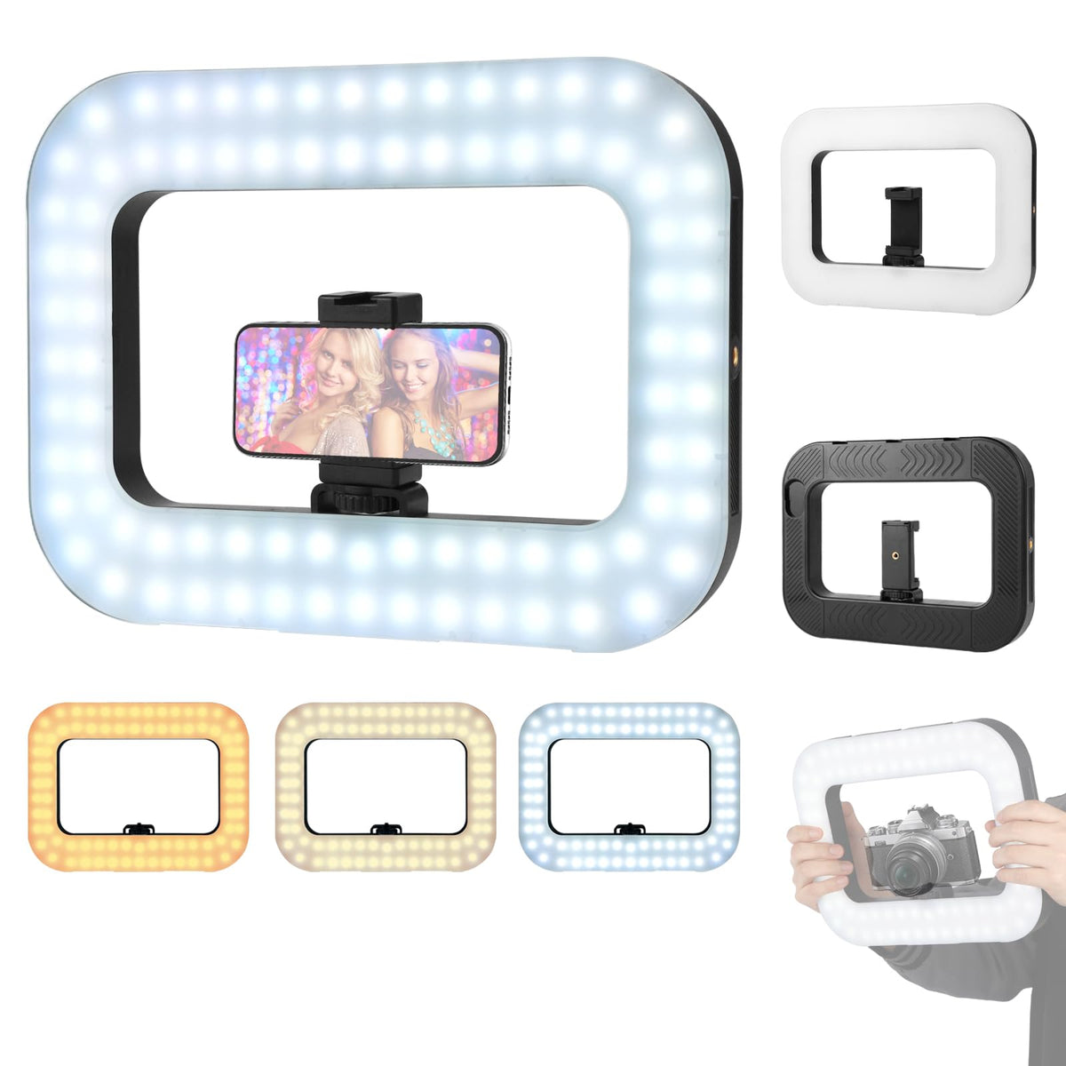 Smartphone Video Rig With Light,Square Ring Selfie Light Kit,Led Handheld Phone Video Stabilizer Wiht 8000Mah Battery For Camera