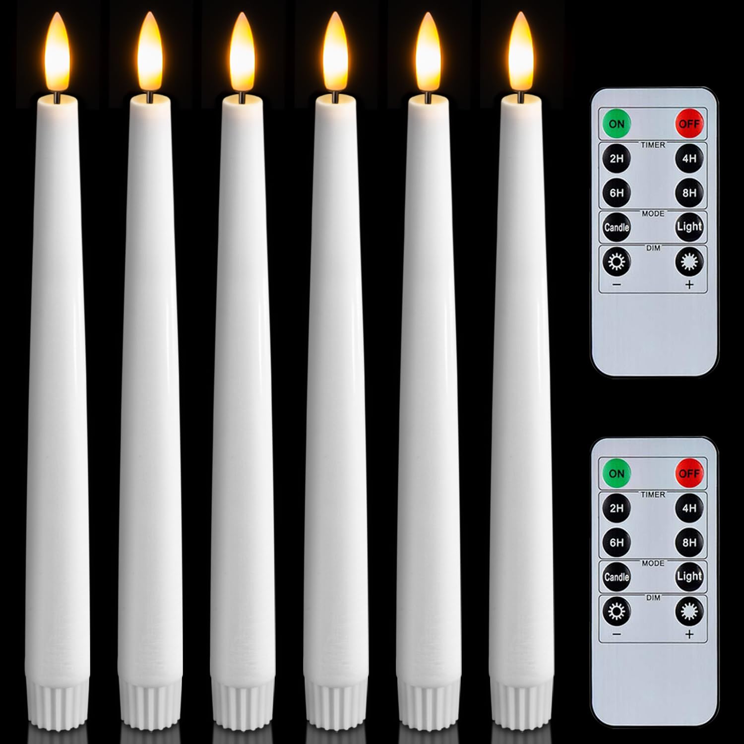 Homemory 6 Pcs Waxy Flameless Taper Candles With Remote, Led Flameless Candlesticks Classic Tall Taper Candles, Flickering Batte
